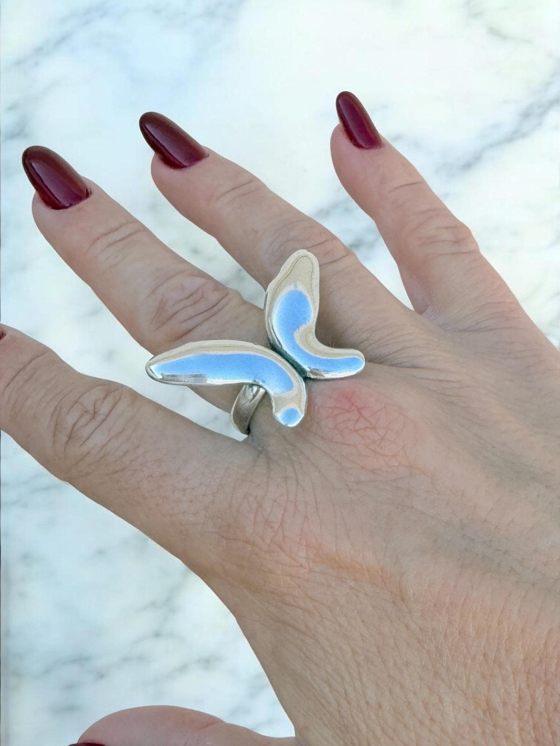 Chunky silver ring  butterfly-shaped, oversized adjustable fit – kukuri jewelry