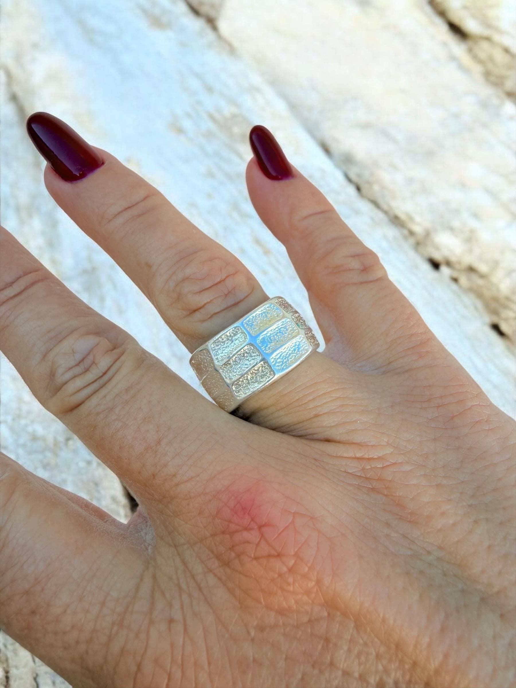 Chunky silver textured ring, open bold ring - industrial jewelry