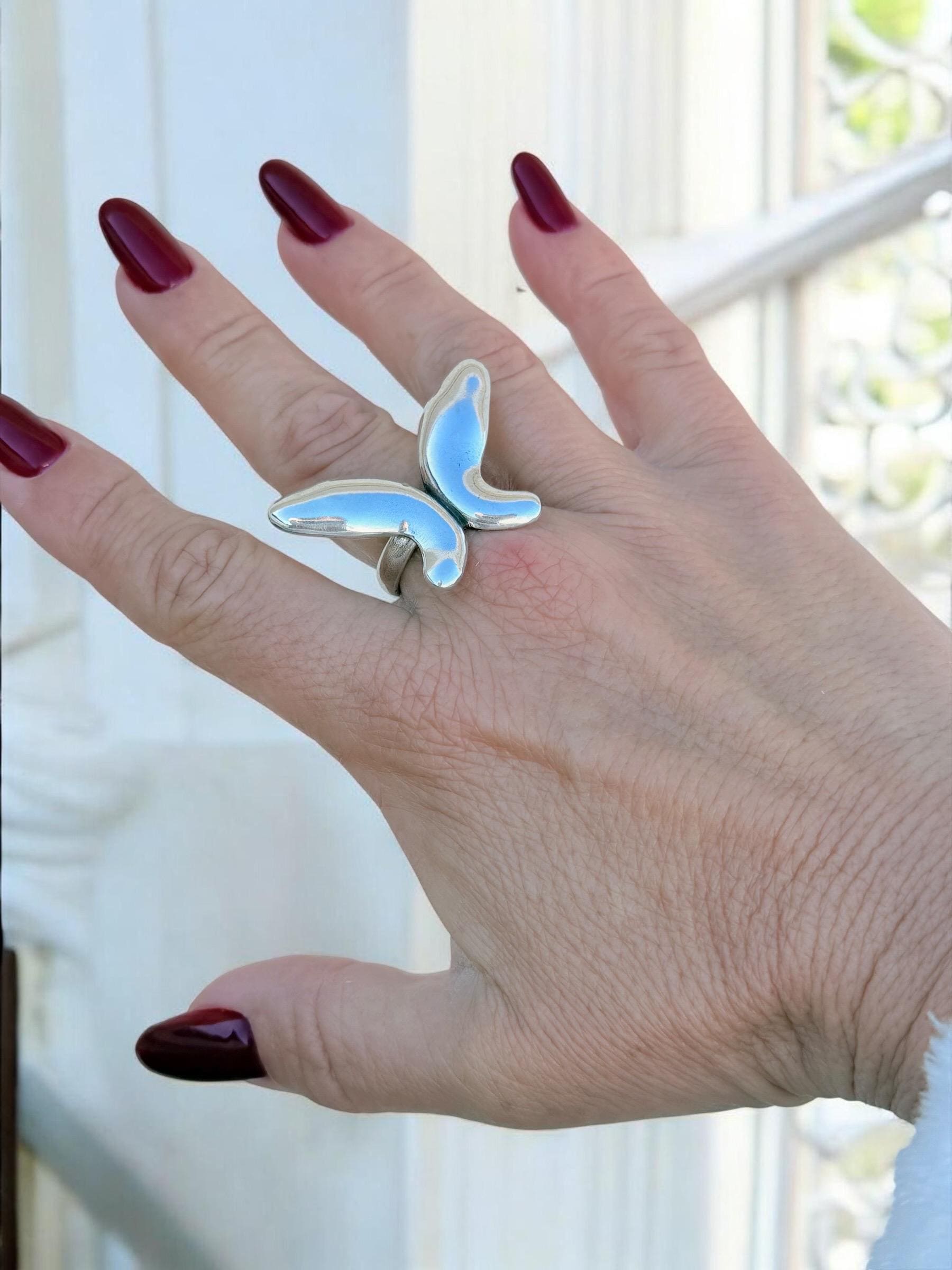 Chunky silver ring  butterfly-shaped, oversized adjustable fit – kukuri jewelry