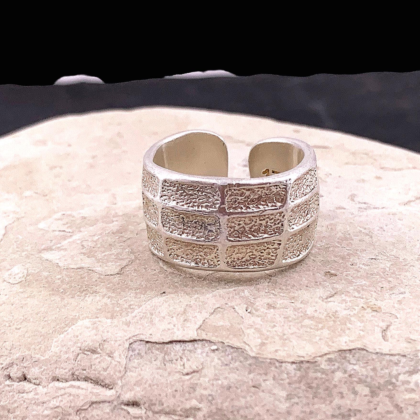 Chunky silver textured ring, open bold ring - industrial jewelry