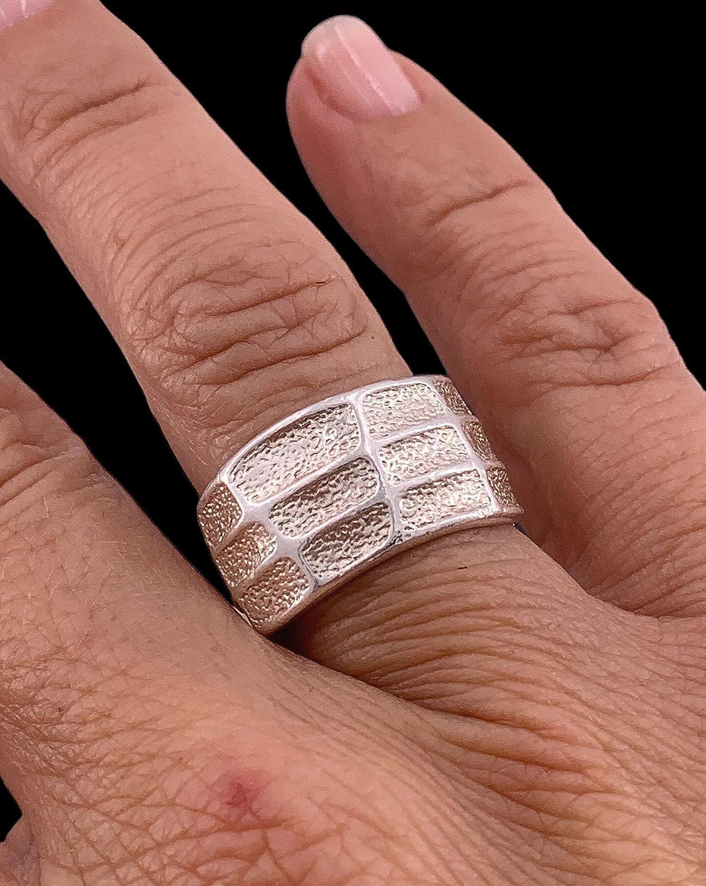 Chunky silver textured ring, open bold ring - industrial jewelry