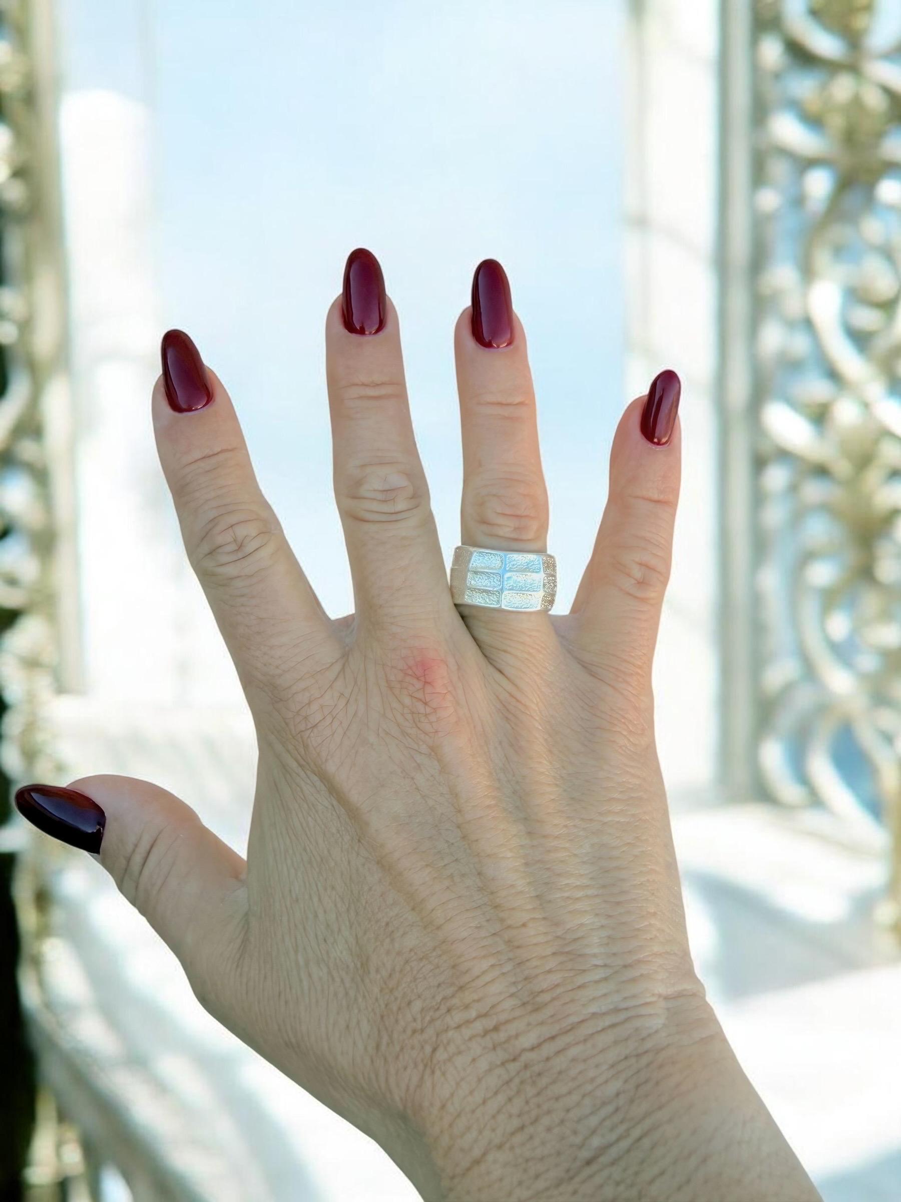 Chunky silver textured ring, open bold ring - industrial jewelry