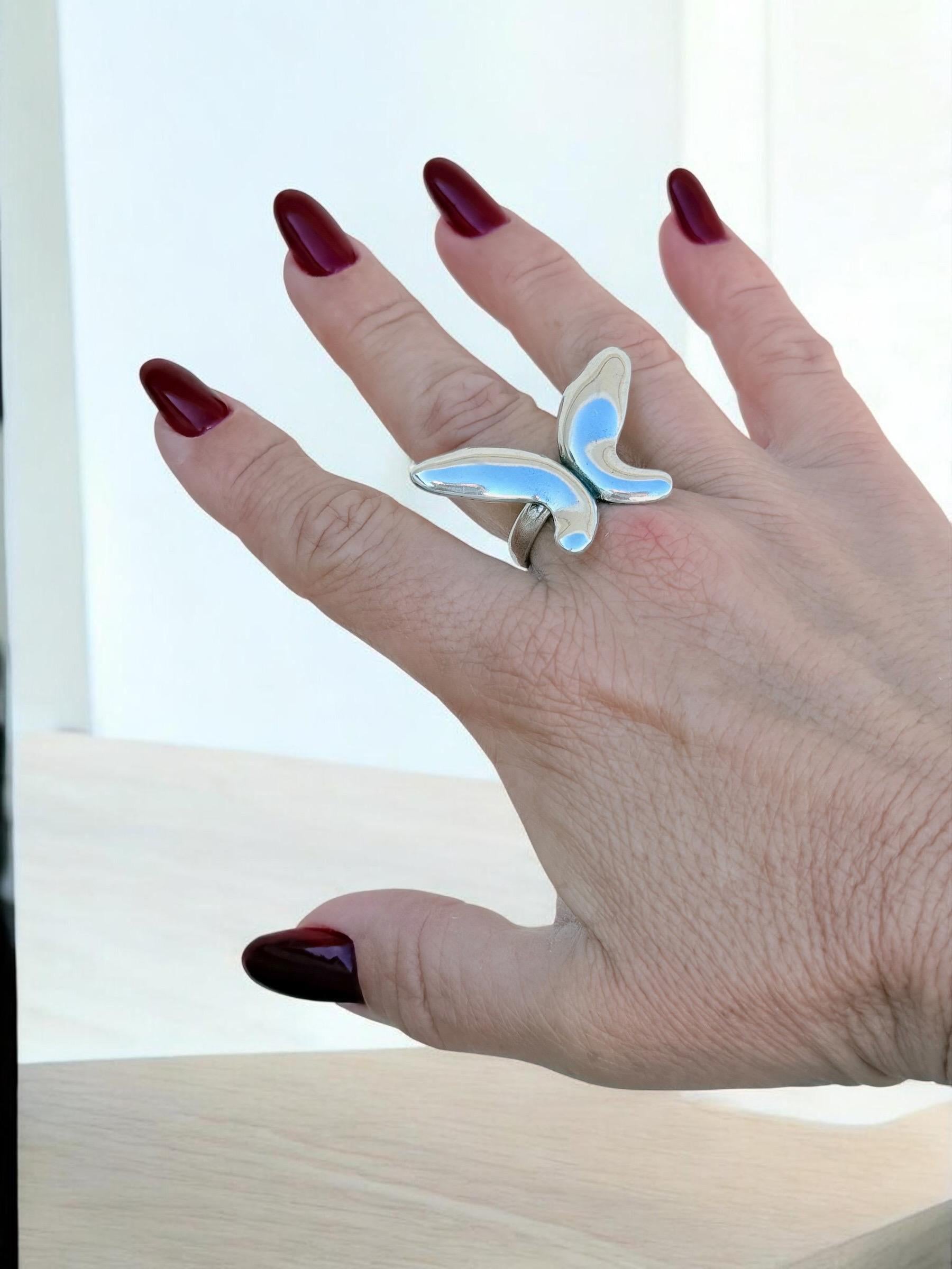 Chunky silver ring  butterfly-shaped, oversized adjustable fit – kukuri jewelry