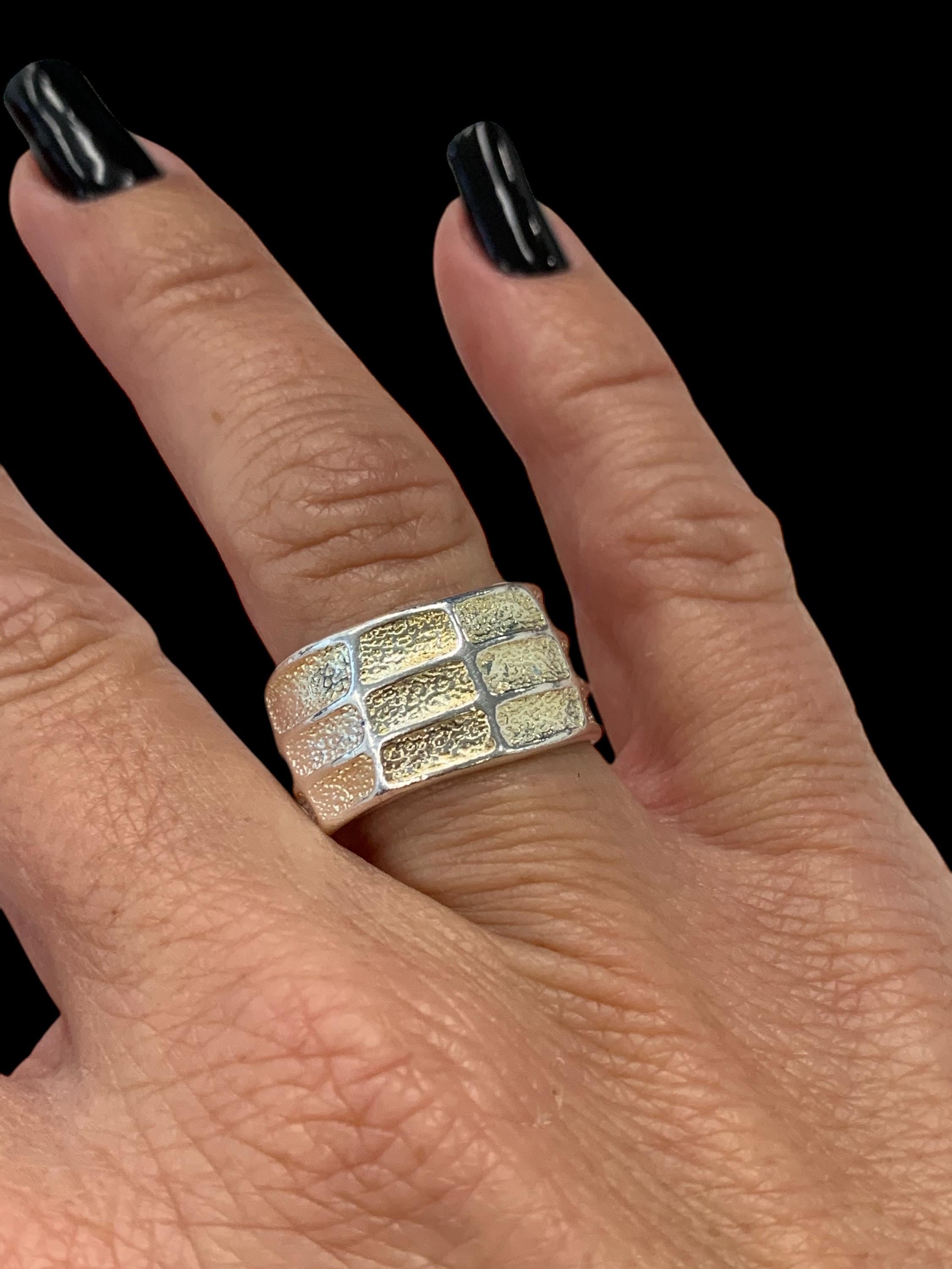Chunky silver textured ring, open bold ring - industrial jewelry