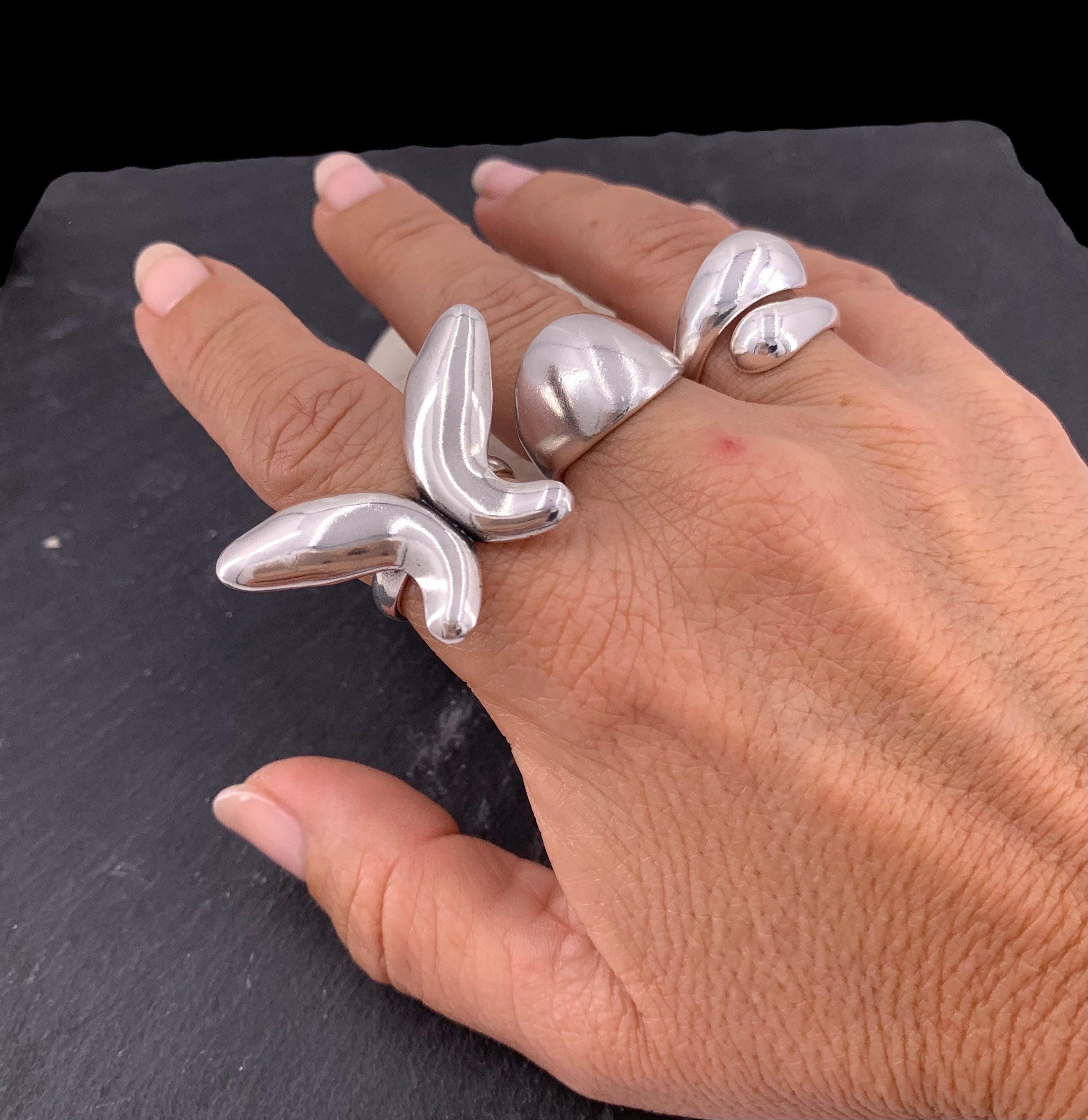 Chunky silver ring  butterfly-shaped, oversized adjustable fit – kukuri jewelry
