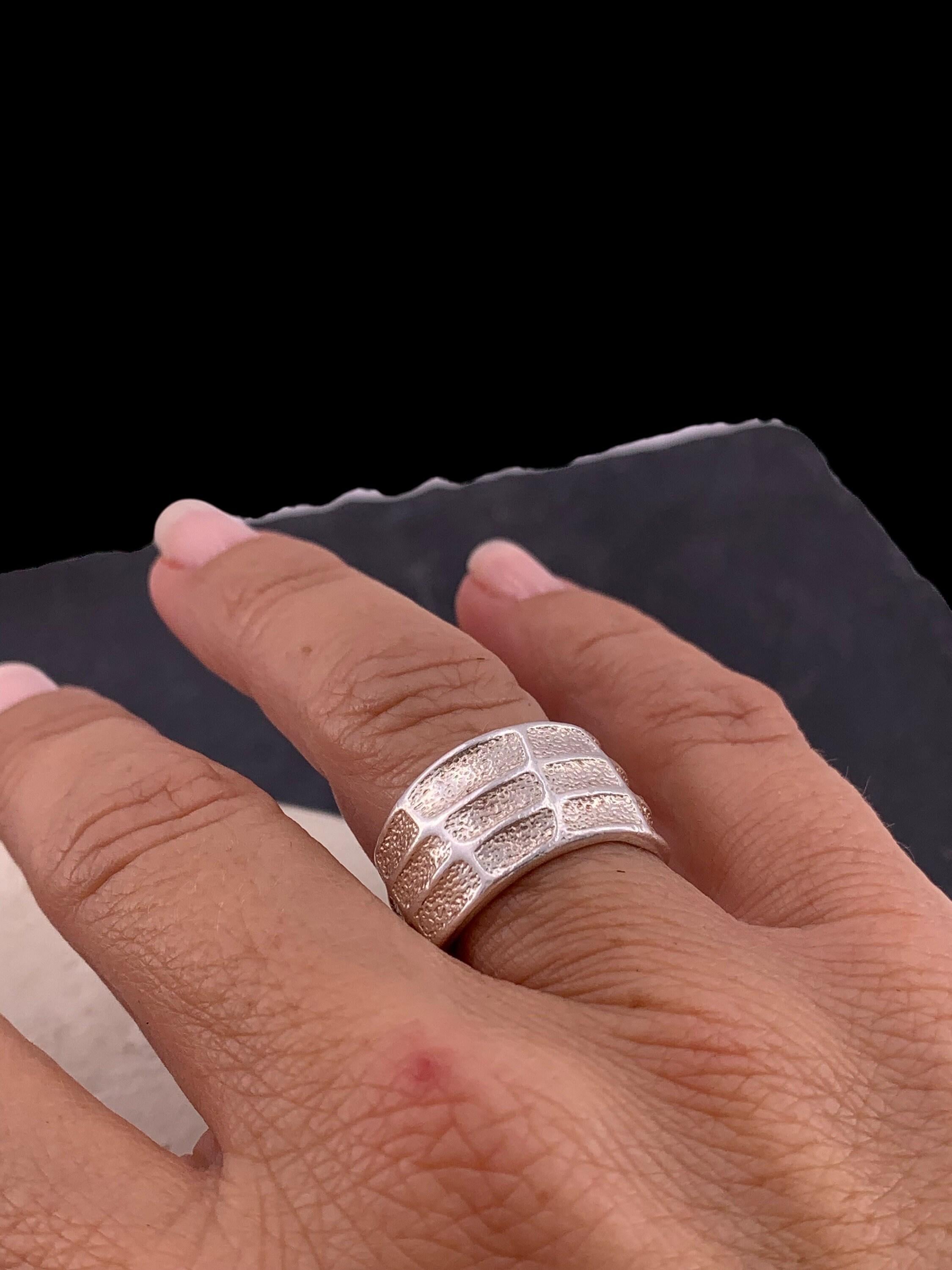 Chunky silver textured ring, open bold ring - industrial jewelry
