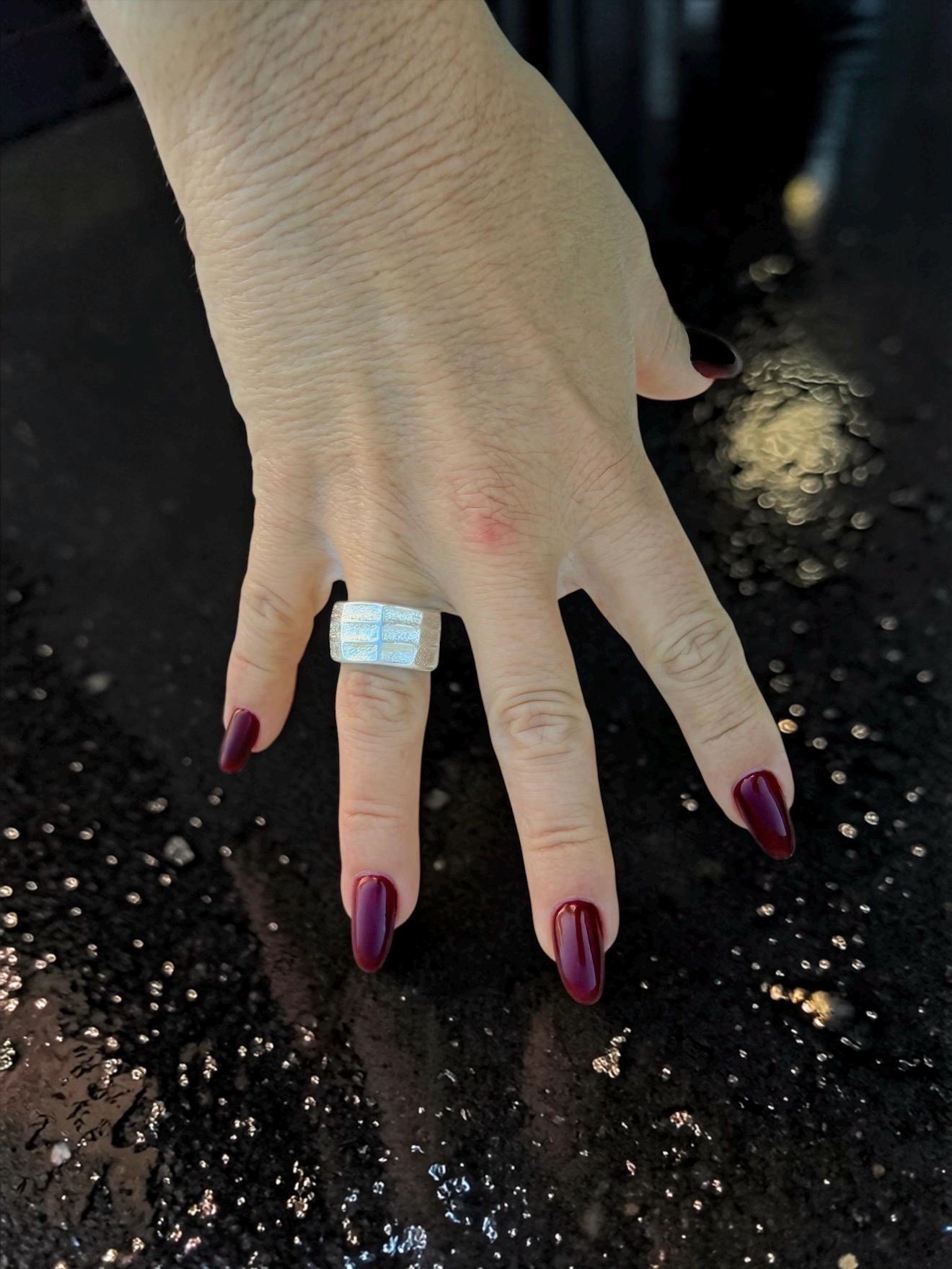 Chunky silver textured ring, open bold ring - industrial jewelry