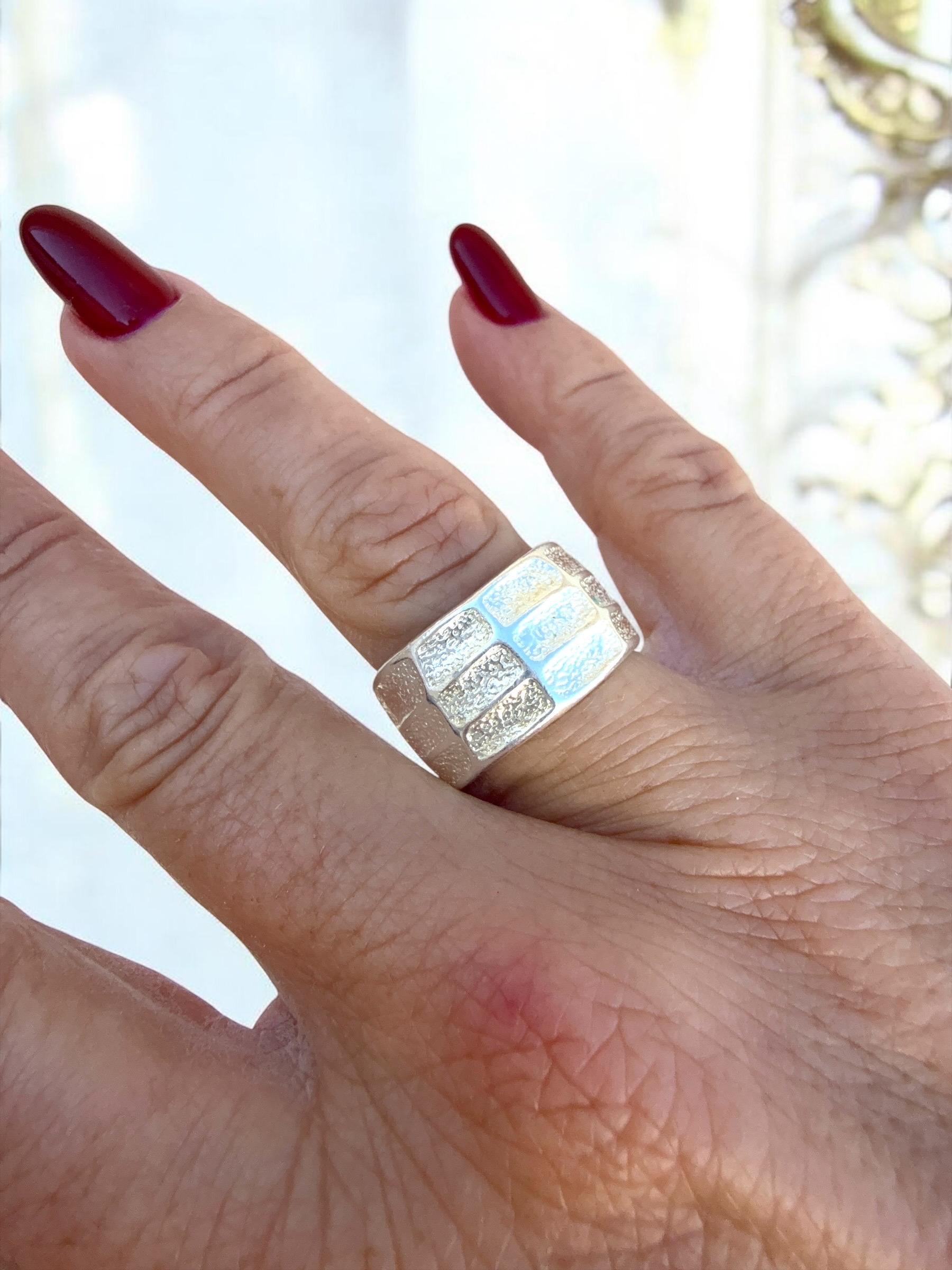 Chunky silver textured ring, open bold ring - industrial jewelry
