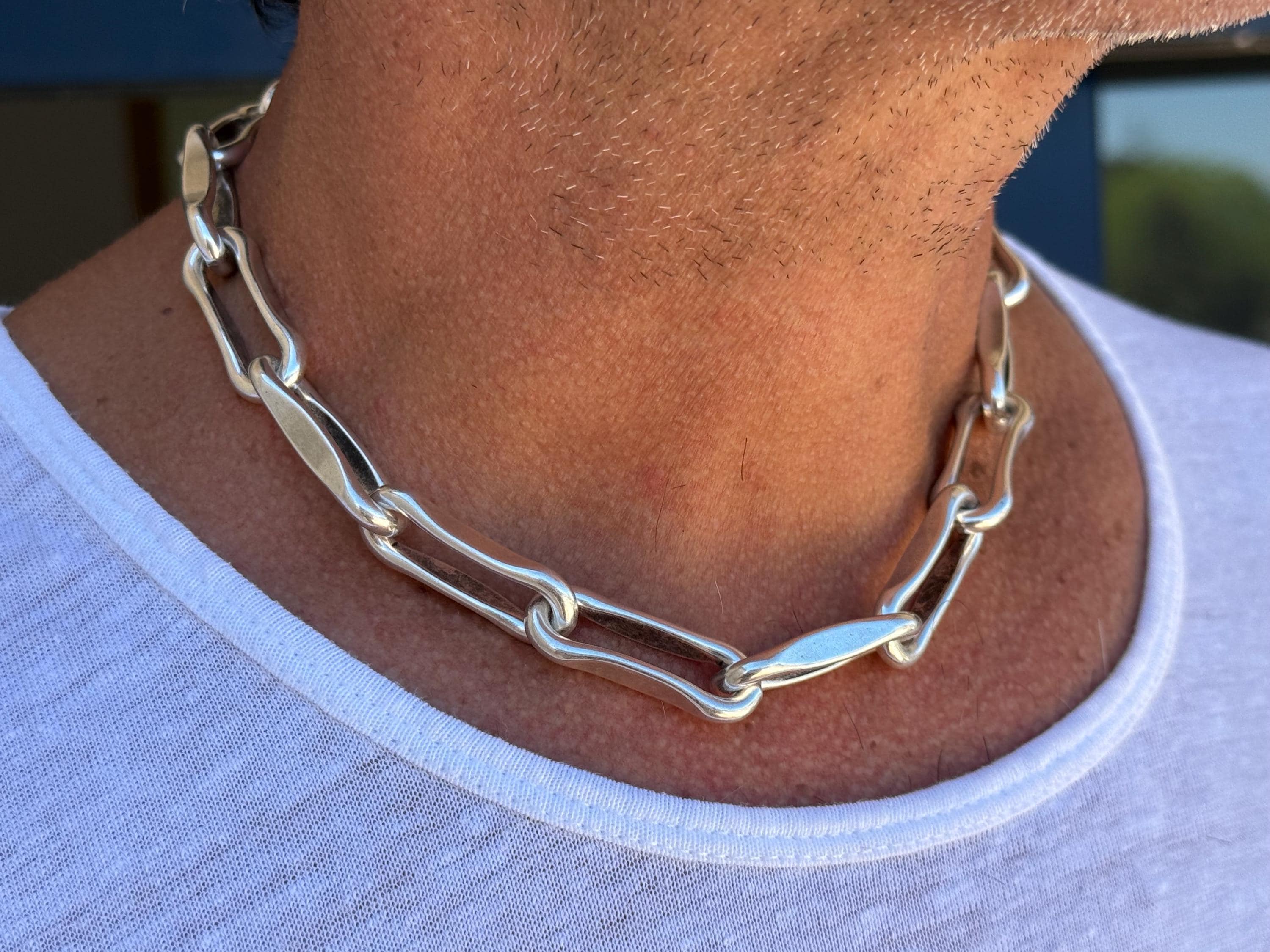 Men chunky chain  silver-plated necklace, lightweight statement jewelry – handmade  jewelry