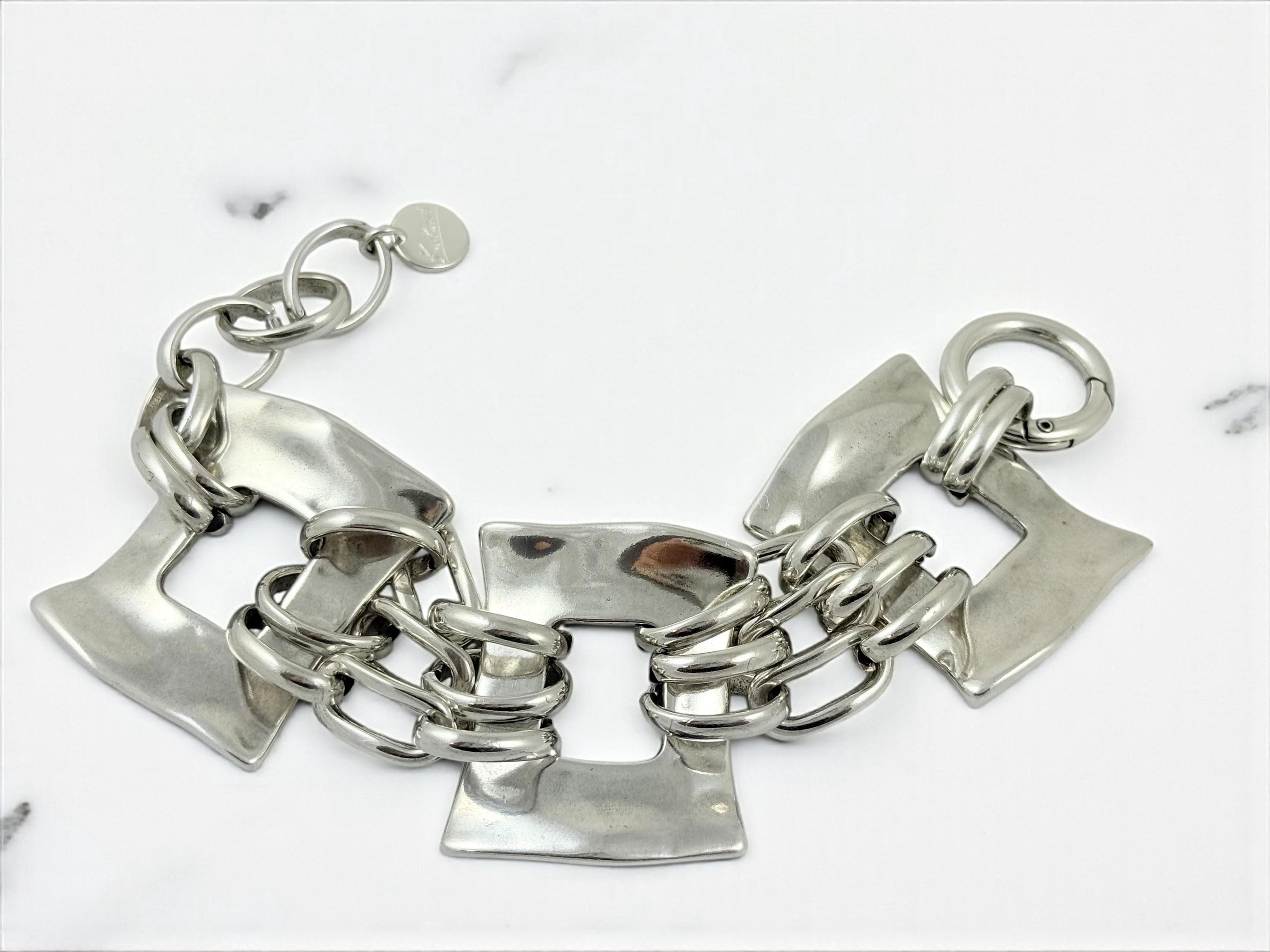 Chunky geometric silver bracelet – bold statement cuff – adjustable, plus‑size friendly