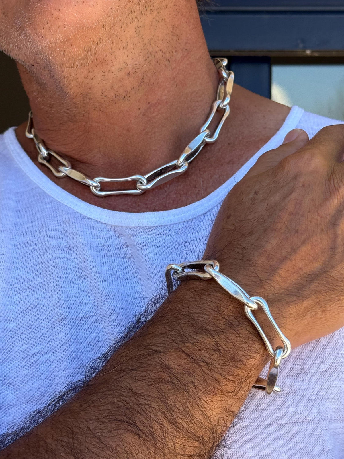 Men chunky chain  silver-plated necklace, lightweight statement jewelry – handmade  jewelry