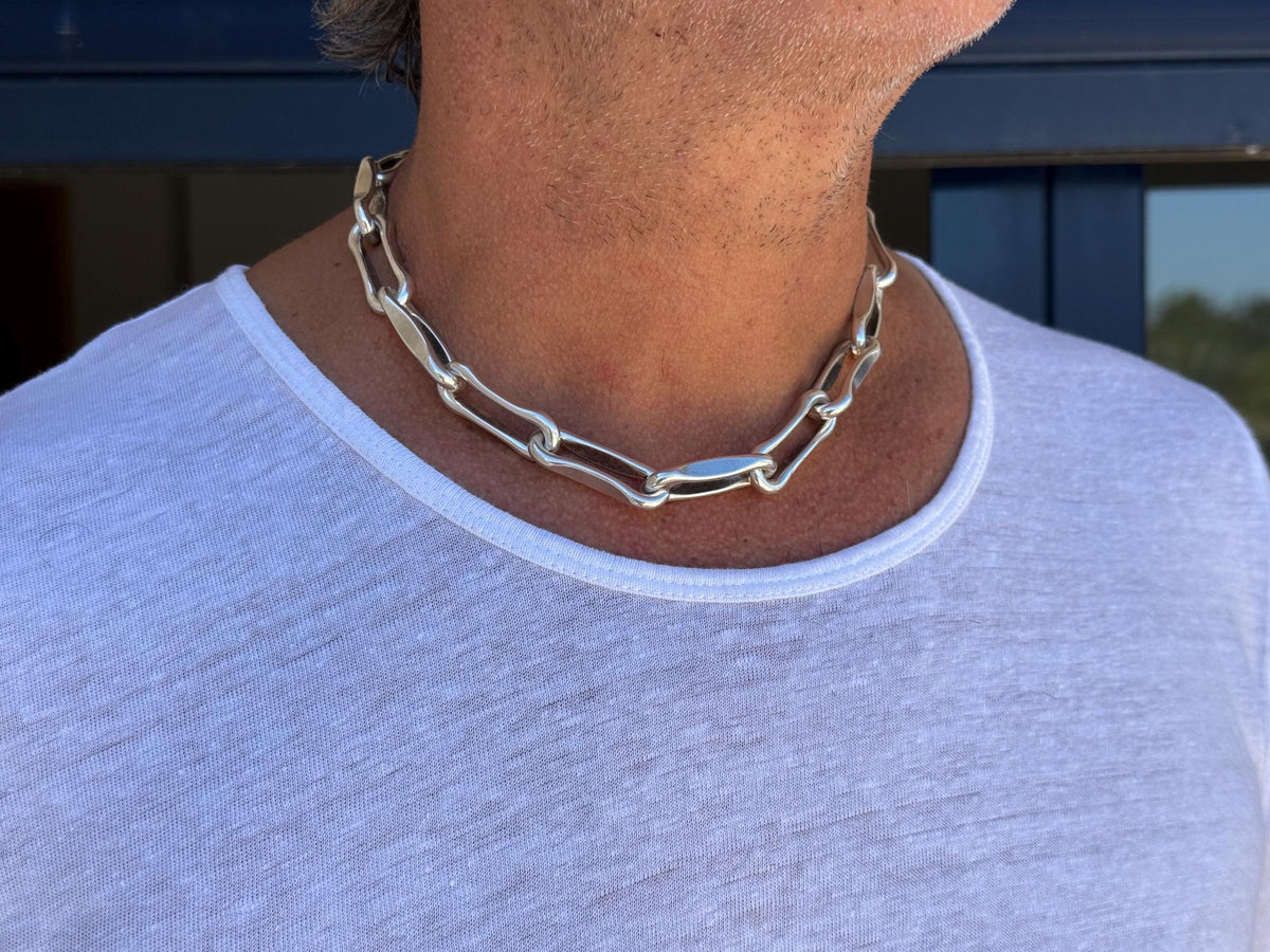 Men chunky chain  silver-plated necklace, lightweight statement jewelry – handmade  jewelry