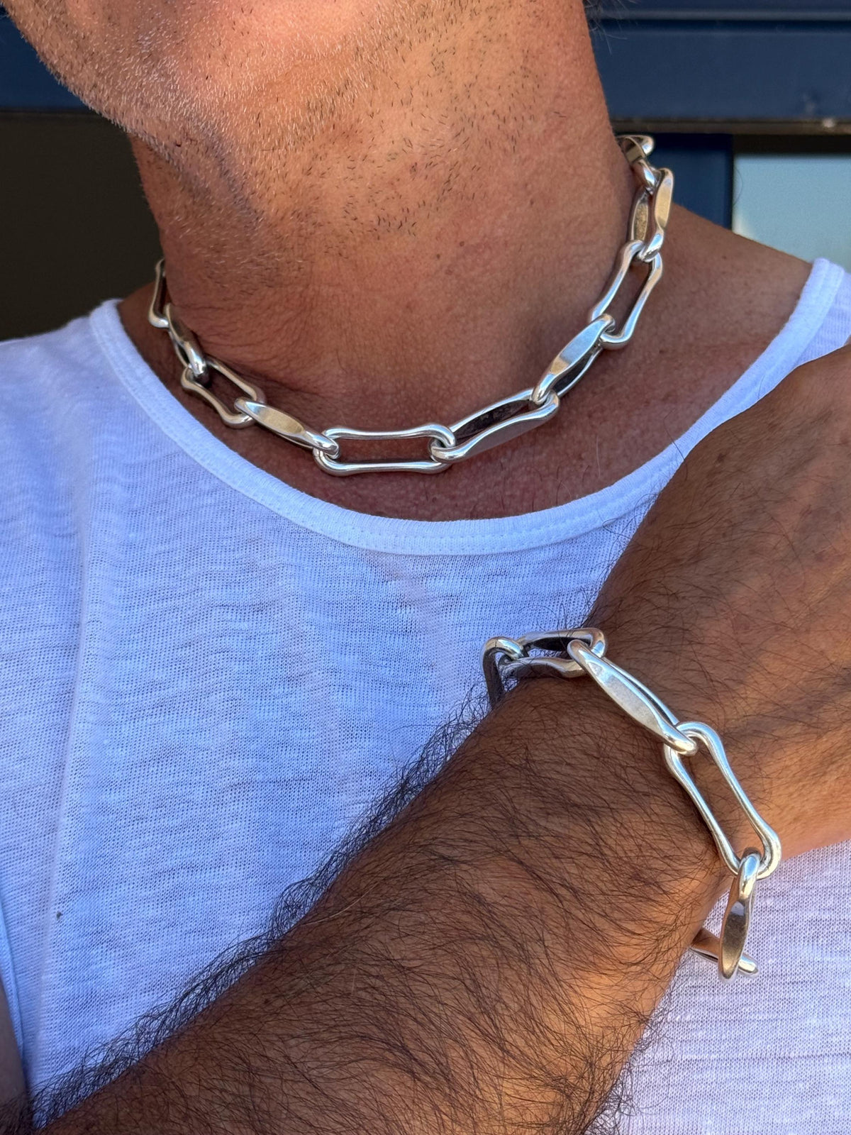 Men chunky chain  silver-plated necklace, lightweight statement jewelry – handmade  jewelry