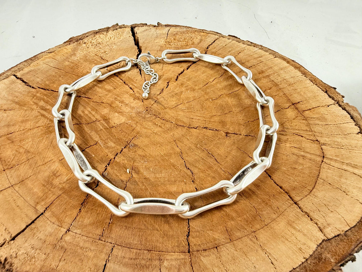 Men chunky chain  silver-plated necklace, lightweight statement jewelry – handmade  jewelry