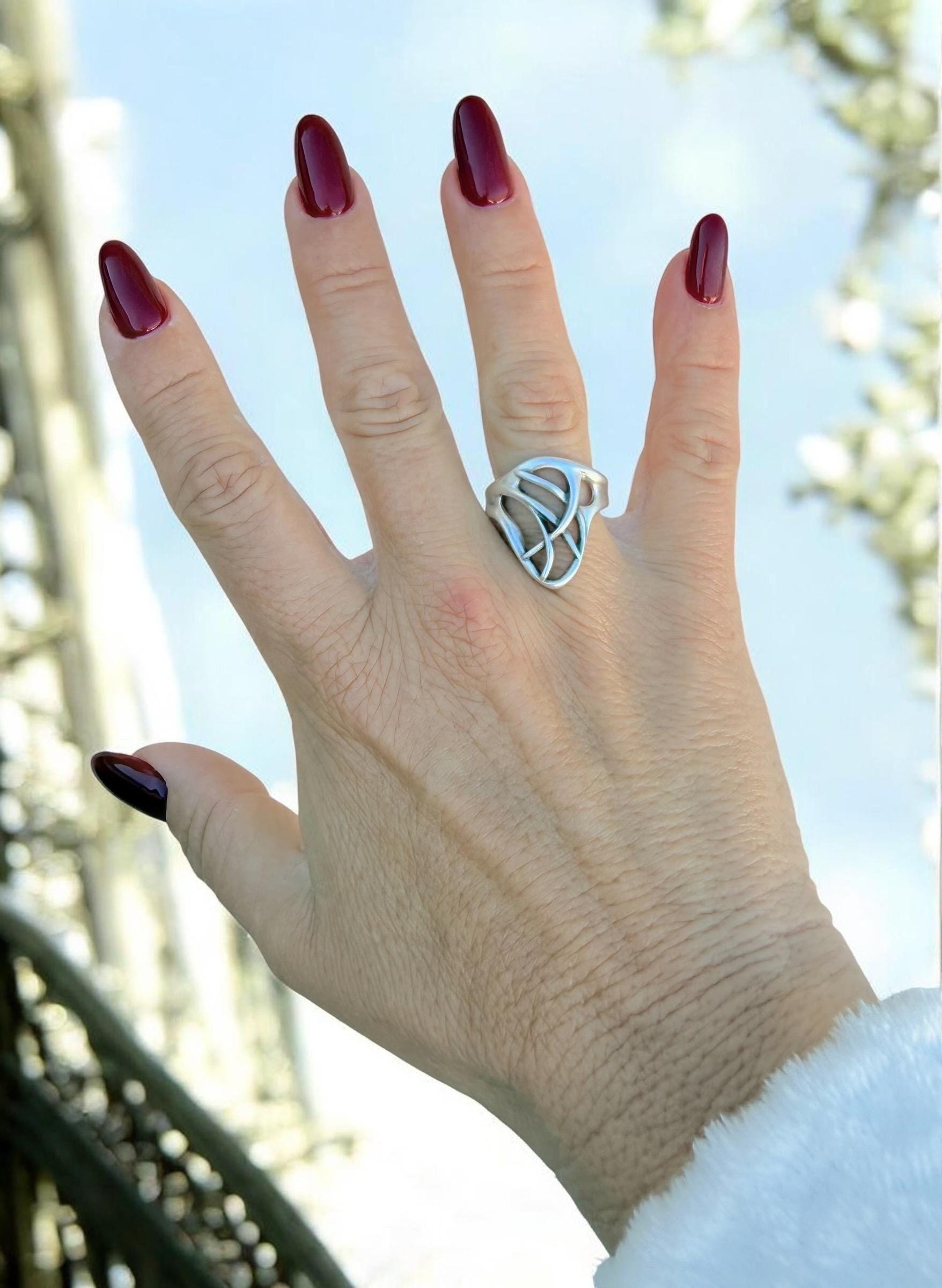 Silver carved wide ring, adjustable bohemian jewelry