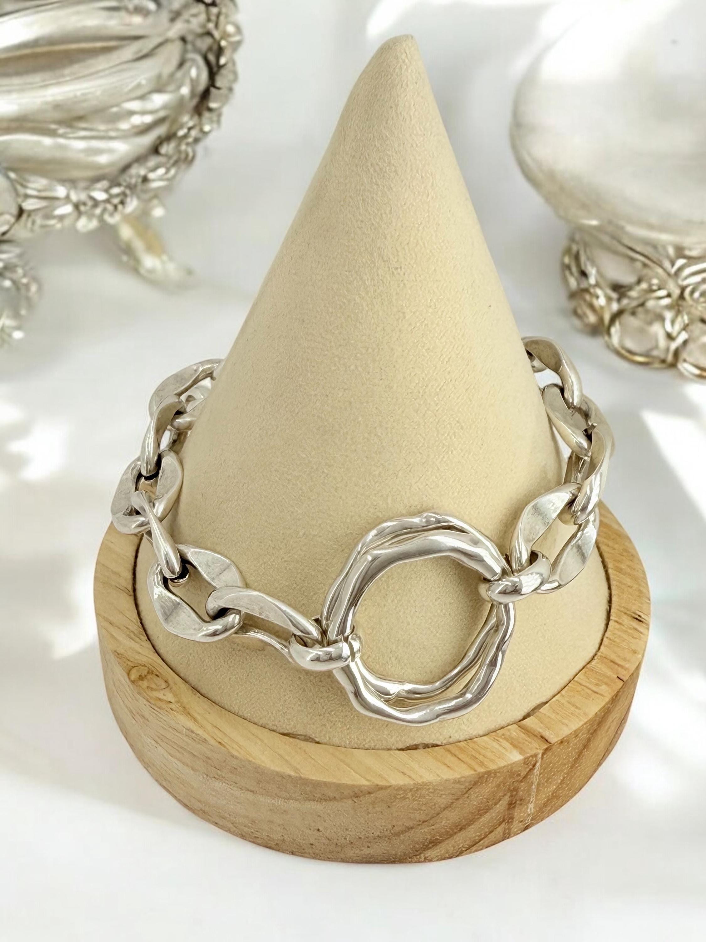 Chunky silver chain cicleshaped bracelet, bold link bracelet, heavyweight chain bracelet, thick bracelet, , women’s gift
