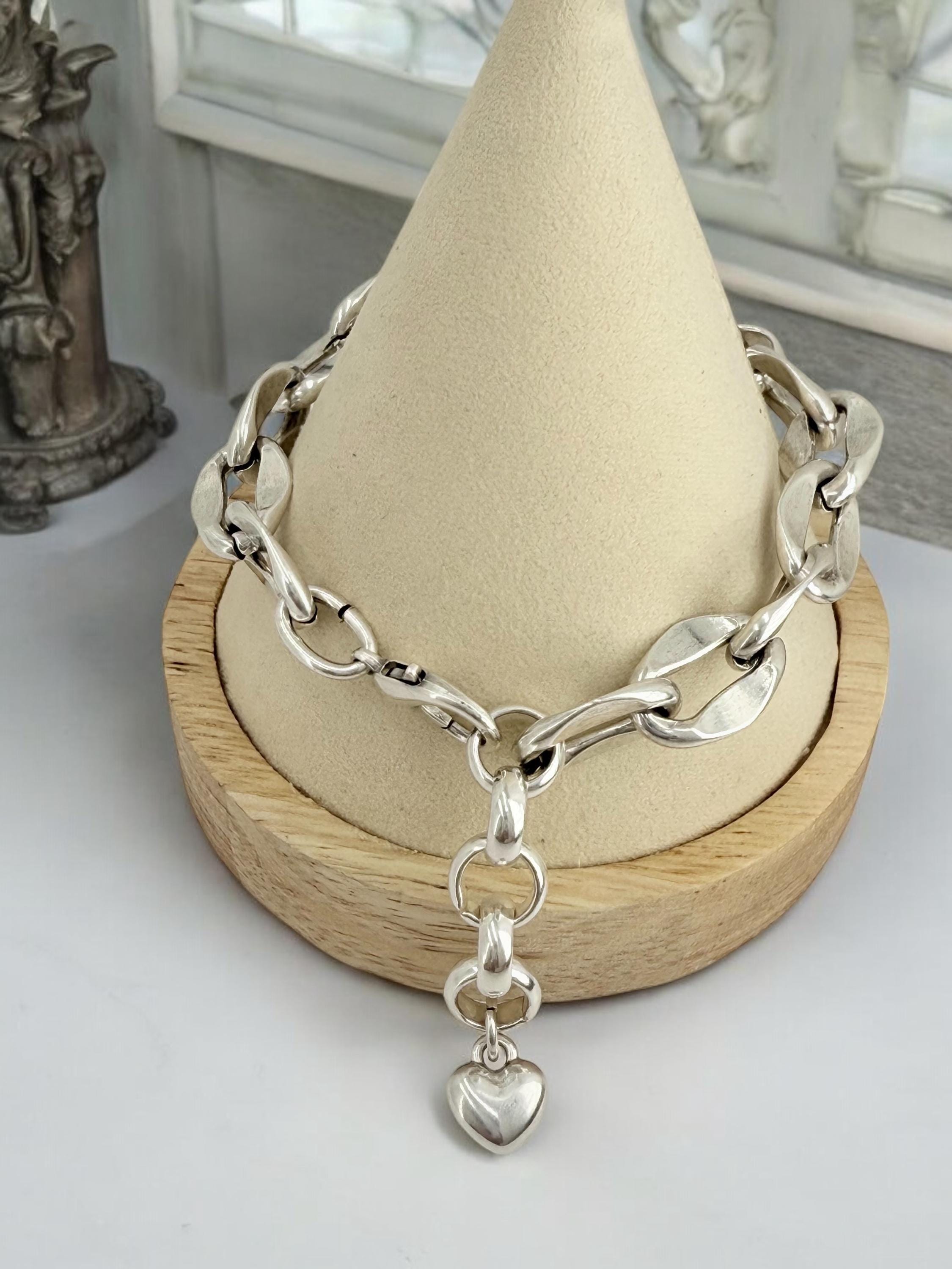 Chunky silver chain cicleshaped bracelet, bold link bracelet, heavyweight chain bracelet, thick bracelet, , women’s gift