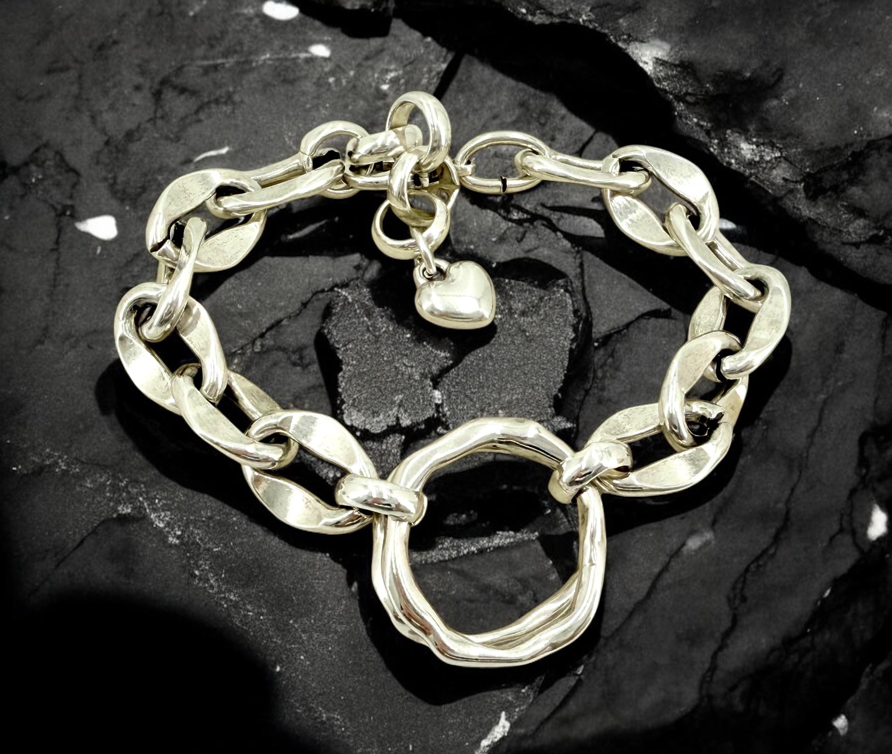 Chunky silver chain cicleshaped bracelet, bold link bracelet, heavyweight chain bracelet, thick bracelet, , women’s gift