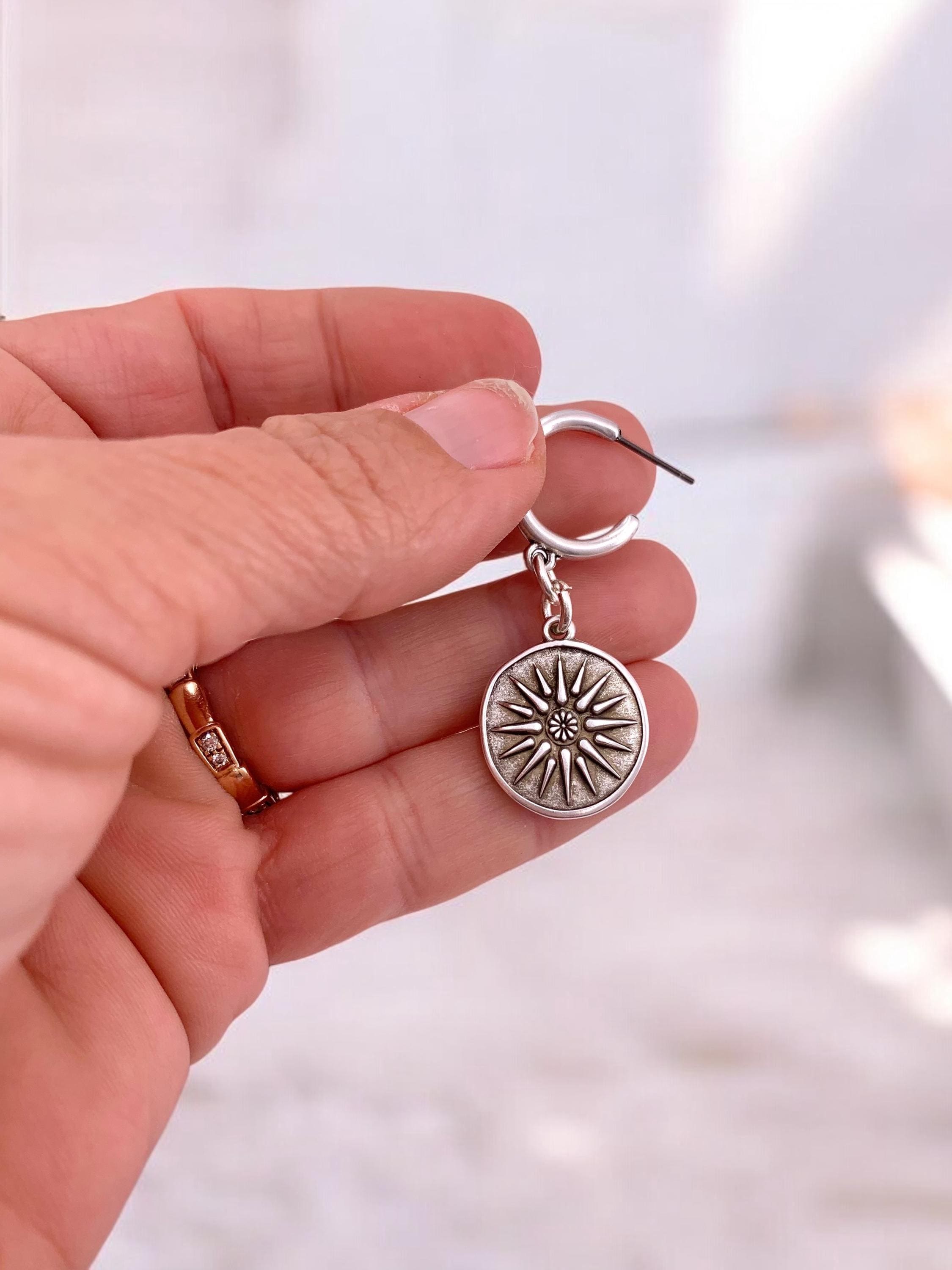Huggie hoop dangle coins silver earrings, dropped silver coins earrings, hoop earrings, , bohemian earrings, gift for women