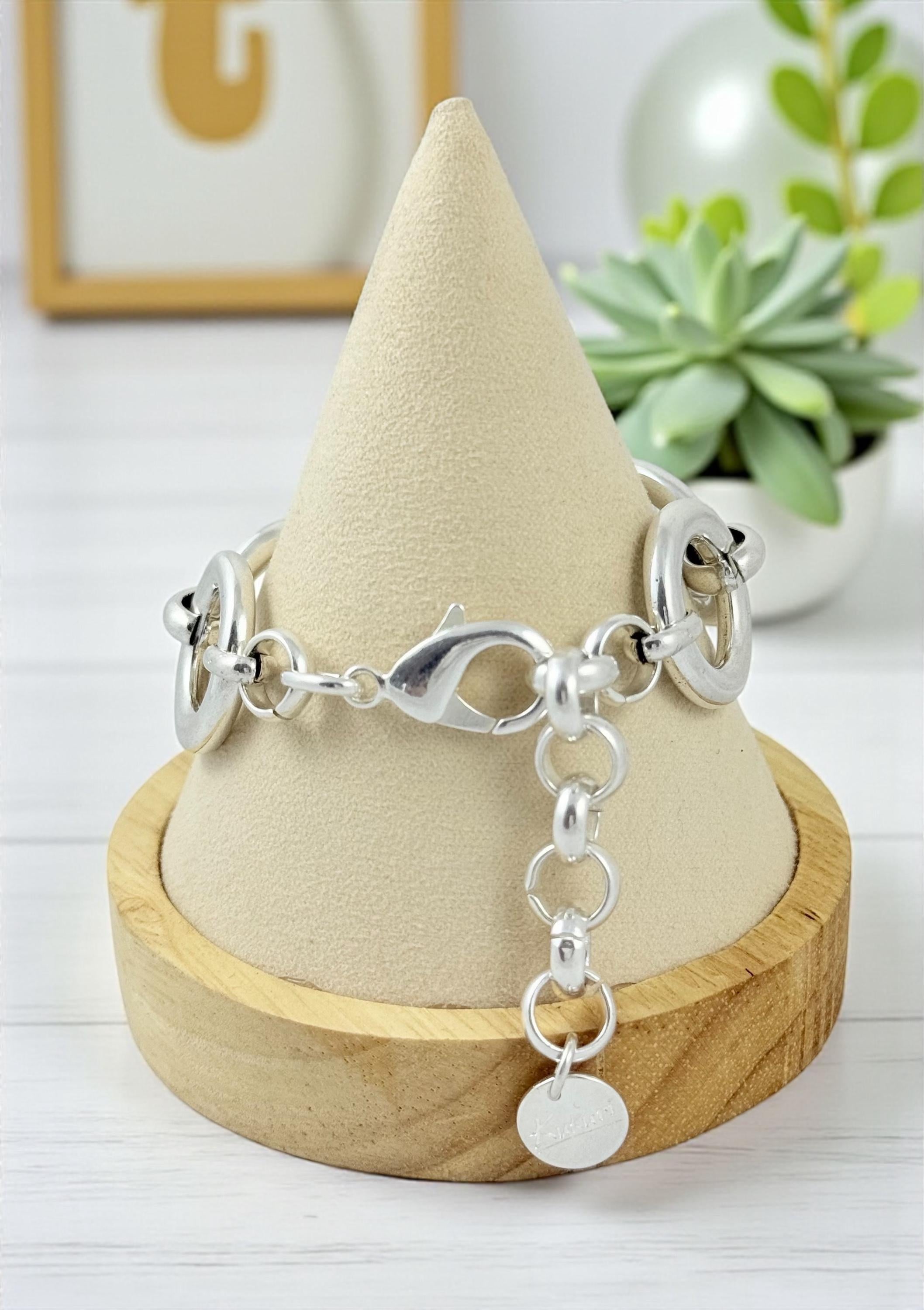 Chunky round-link silver bracelet – oversized bold rings – adjustable big size – handmade kukuri jewelry