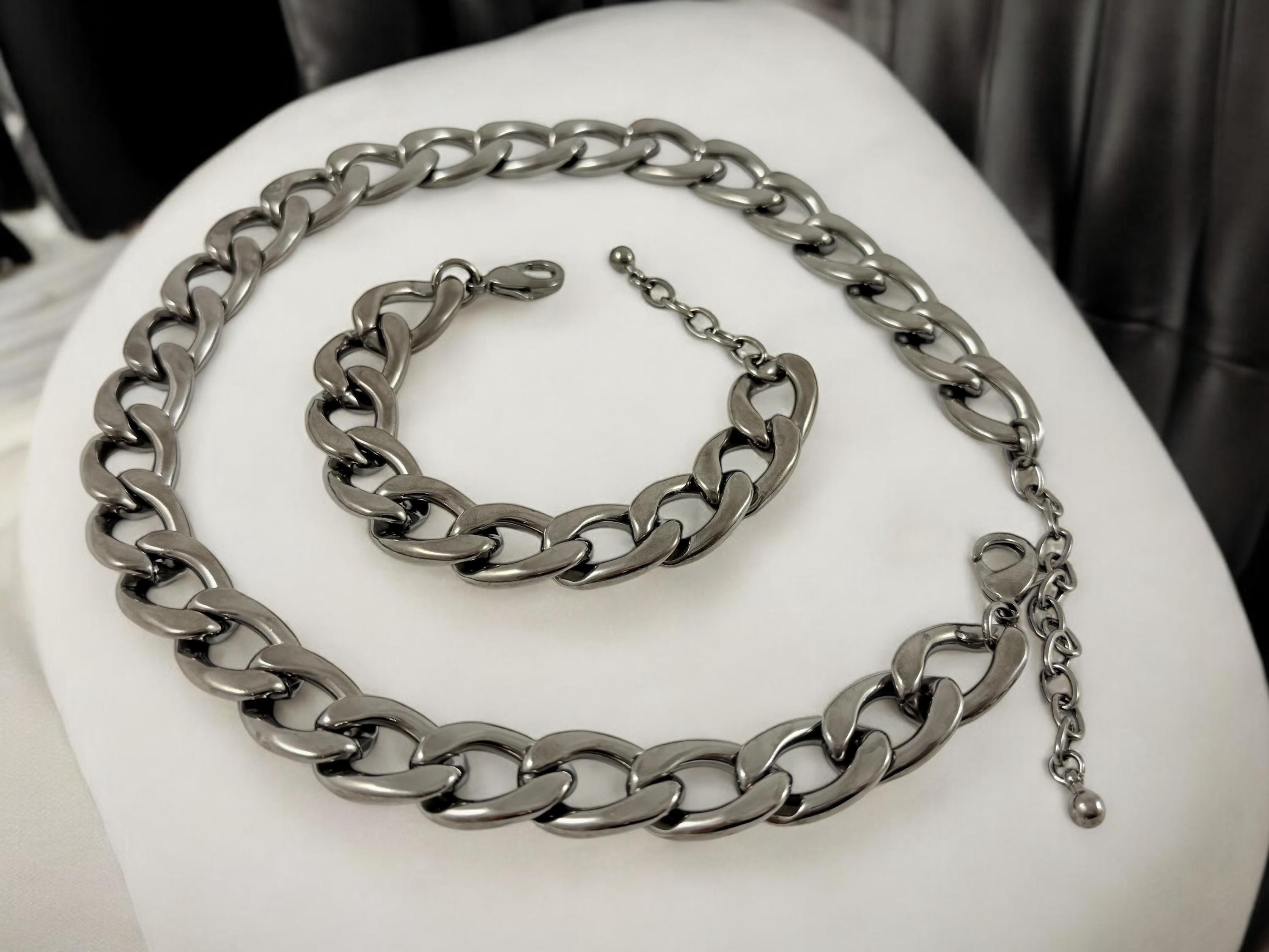 Men’s chunky graphite cuban chain – bold matte finish – lightweight aluminum necklace – urban handmade jewelry