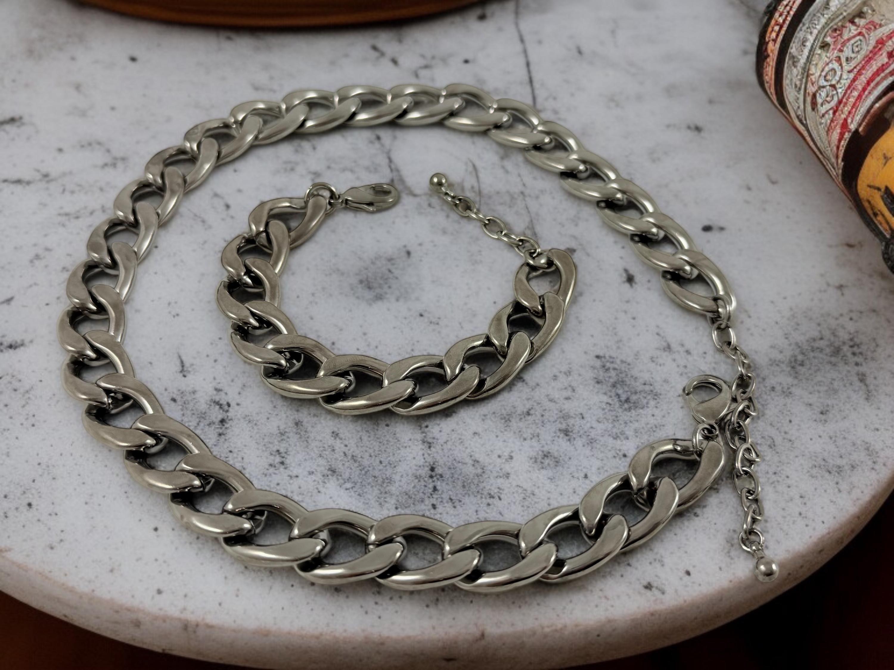 Men’s chunky graphite cuban chain – bold matte finish – lightweight aluminum necklace – urban handmade jewelry