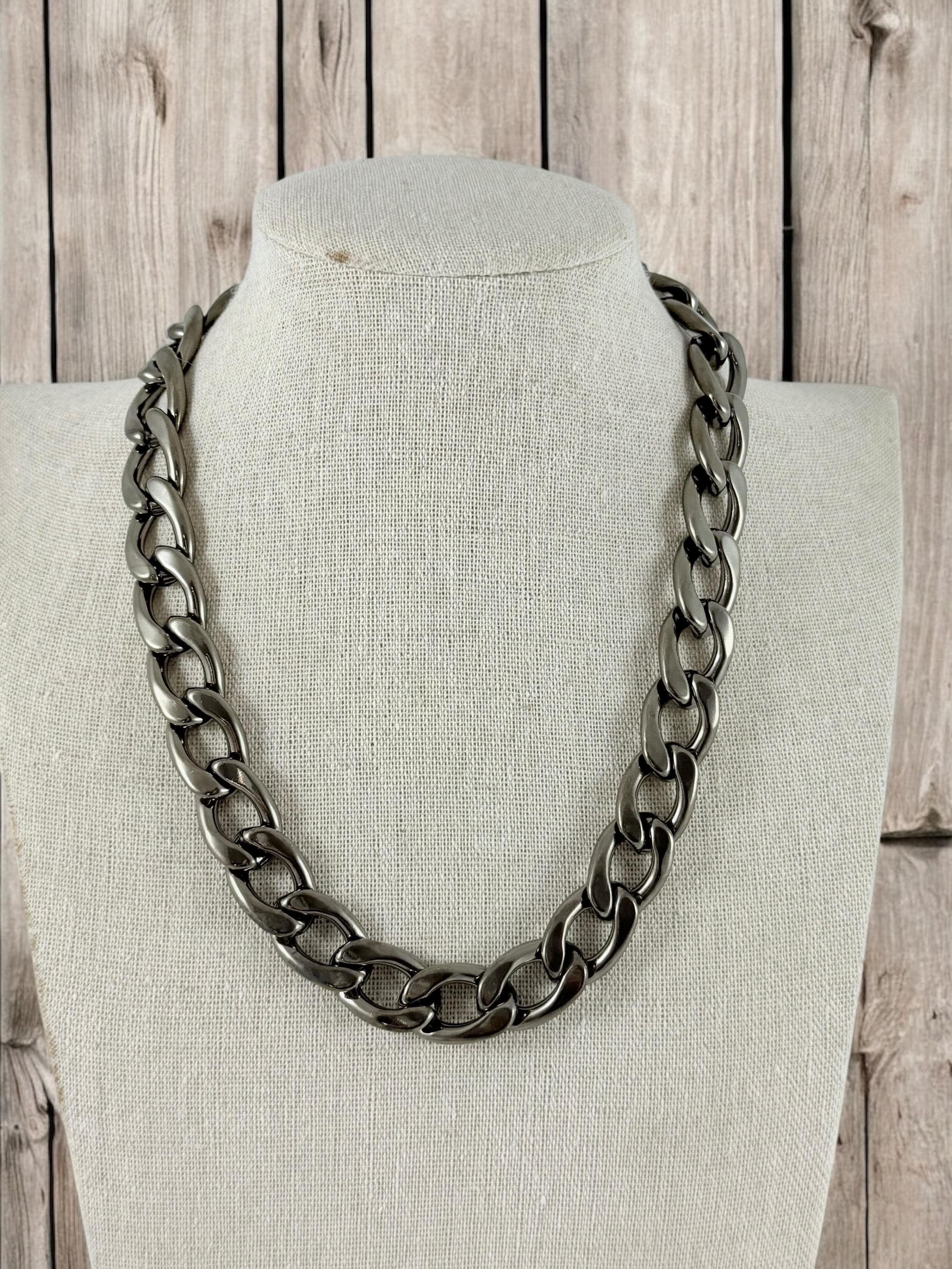 Men’s chunky graphite cuban chain – bold matte finish – lightweight aluminum necklace – urban handmade jewelry