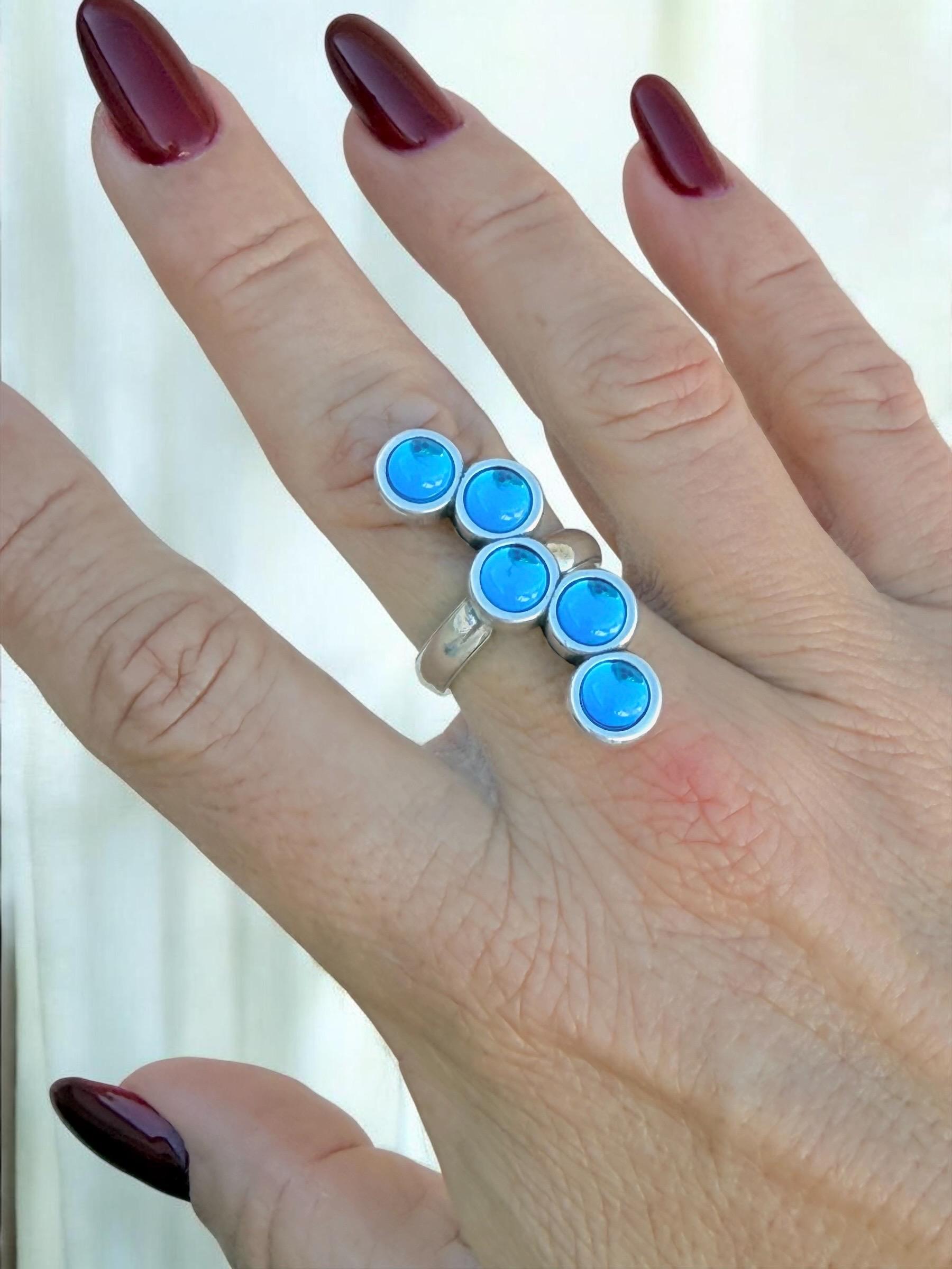 Chunky silver blue crystal ring, oversized jewelry – adjustable size