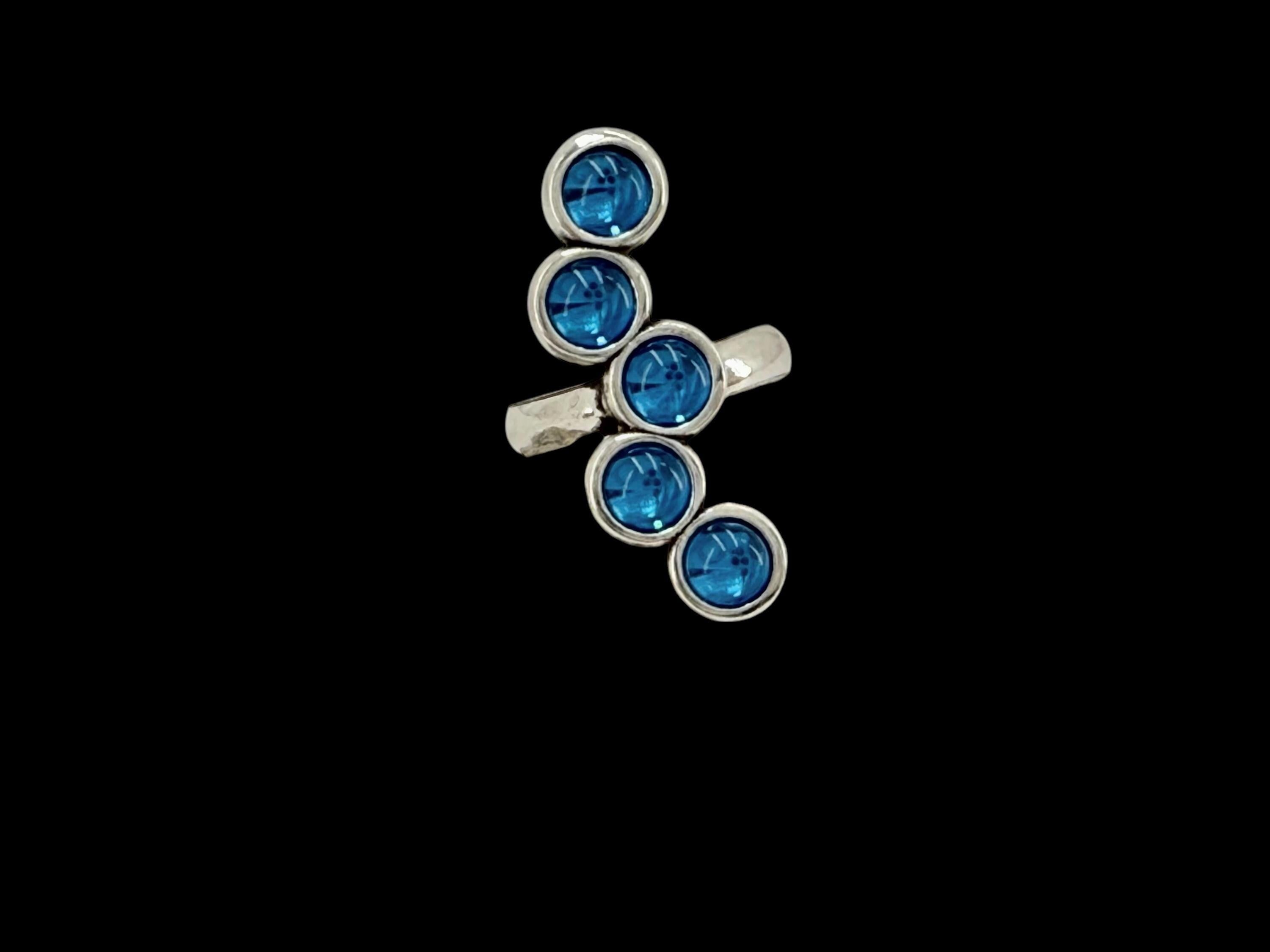 Chunky silver blue crystal ring, oversized jewelry – adjustable size