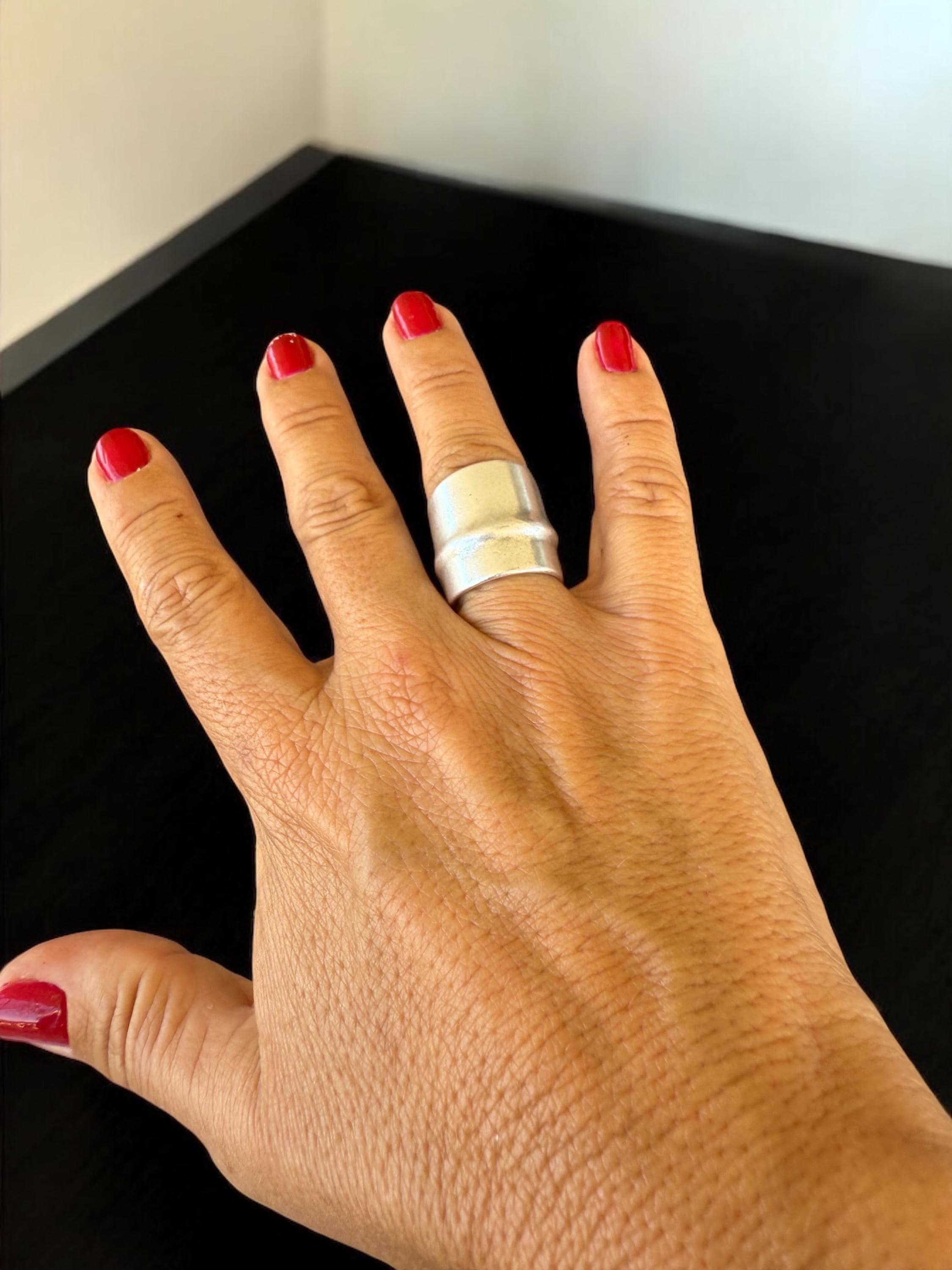 Chunky silver statement ring, bold sculptural design, edgy silver jewelry, gift for women, trendy boho ring, modern artisan jewelry