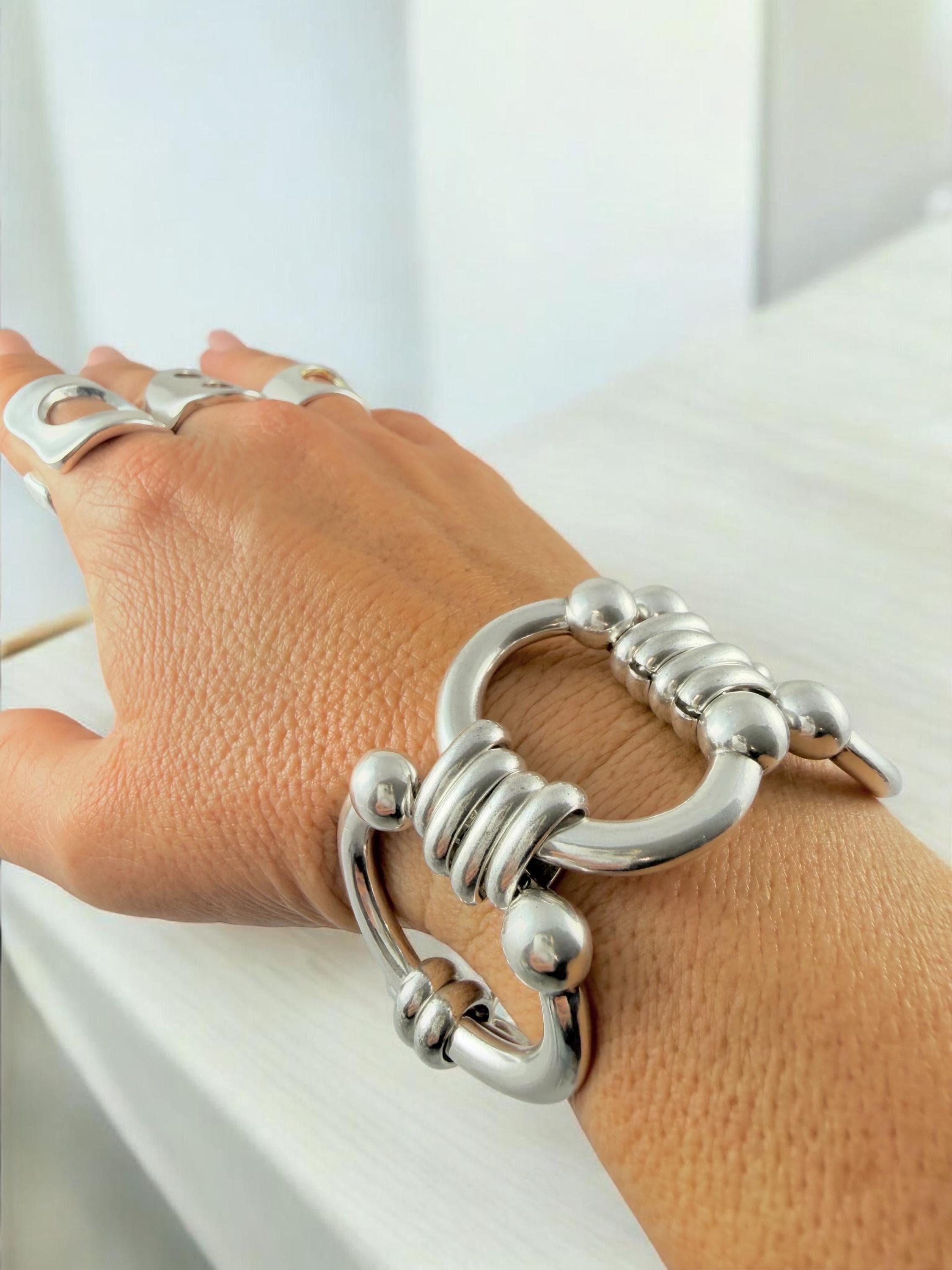 Chunky silver-plated equestrian link bracelet – bold statement chain – adjustable fit for larger wrist
