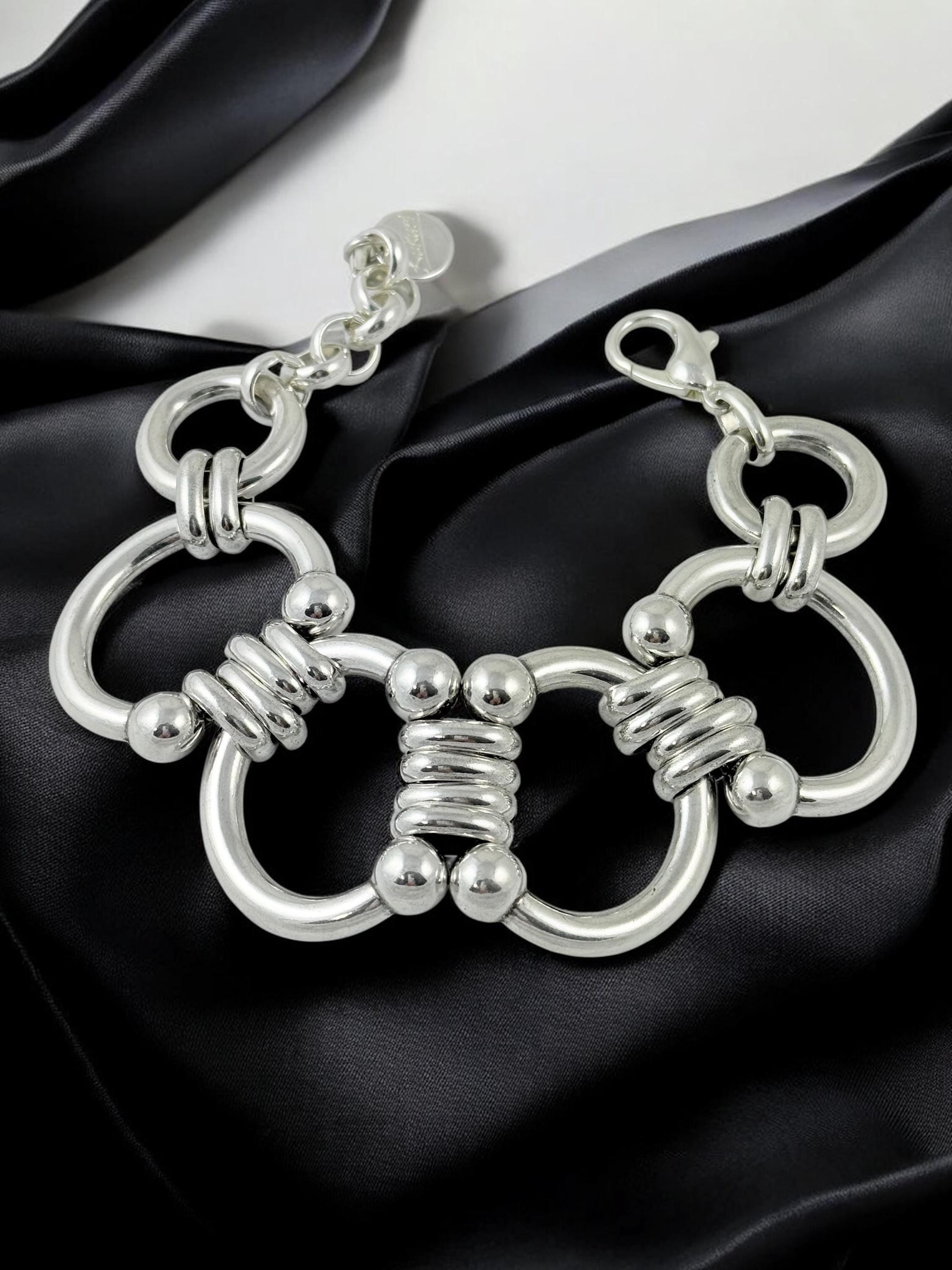 Chunky silver-plated equestrian link bracelet – bold statement chain – adjustable fit for larger wrist