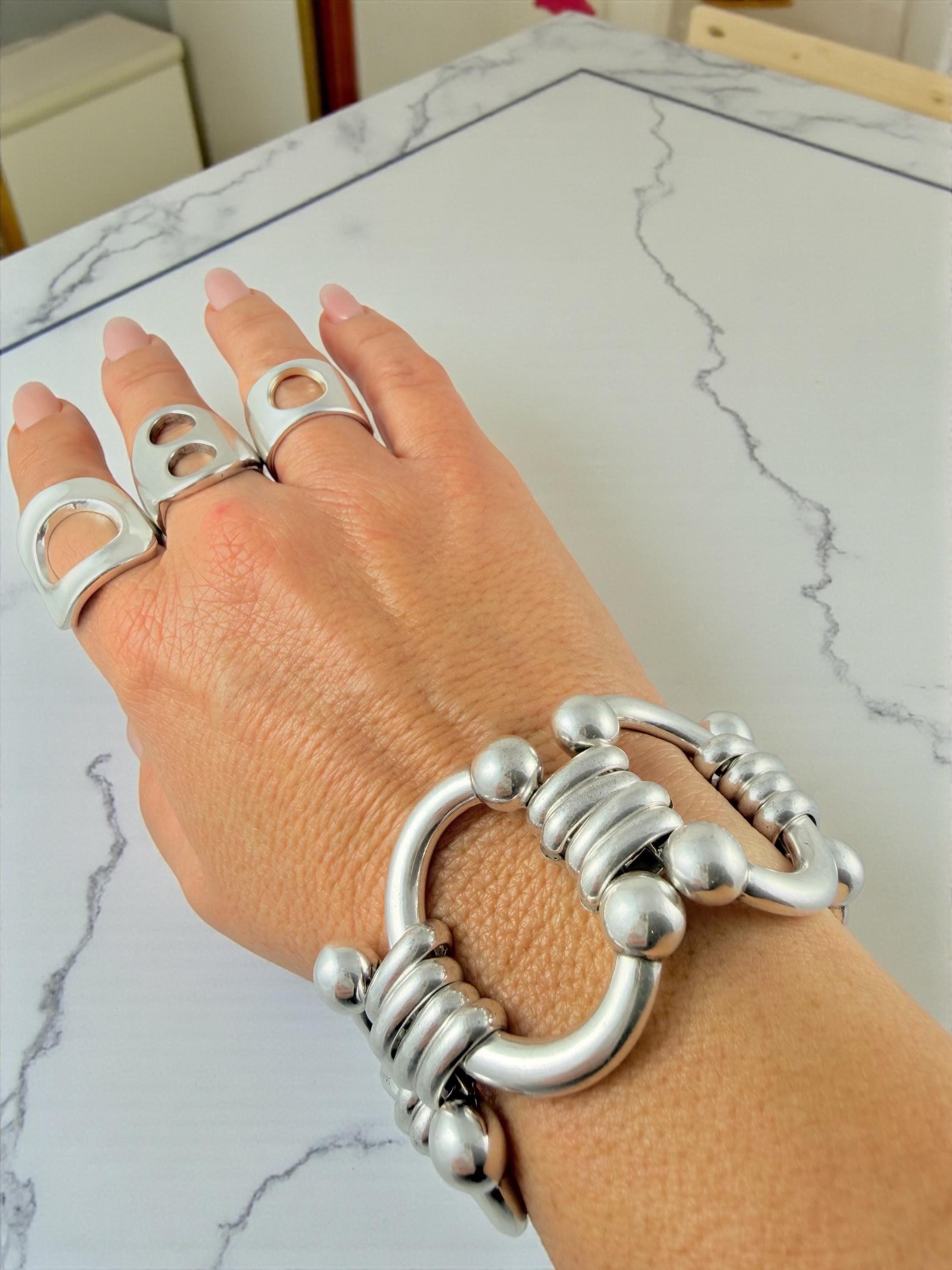 Chunky silver-plated equestrian link bracelet – bold statement chain – adjustable fit for larger wrist