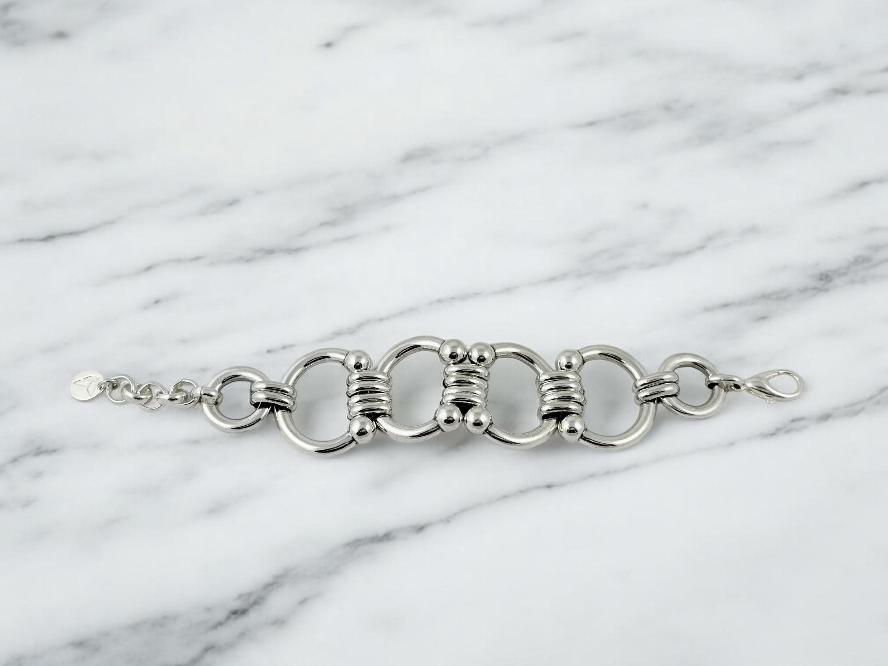 Chunky silver-plated equestrian link bracelet – bold statement chain – adjustable fit for larger wrist
