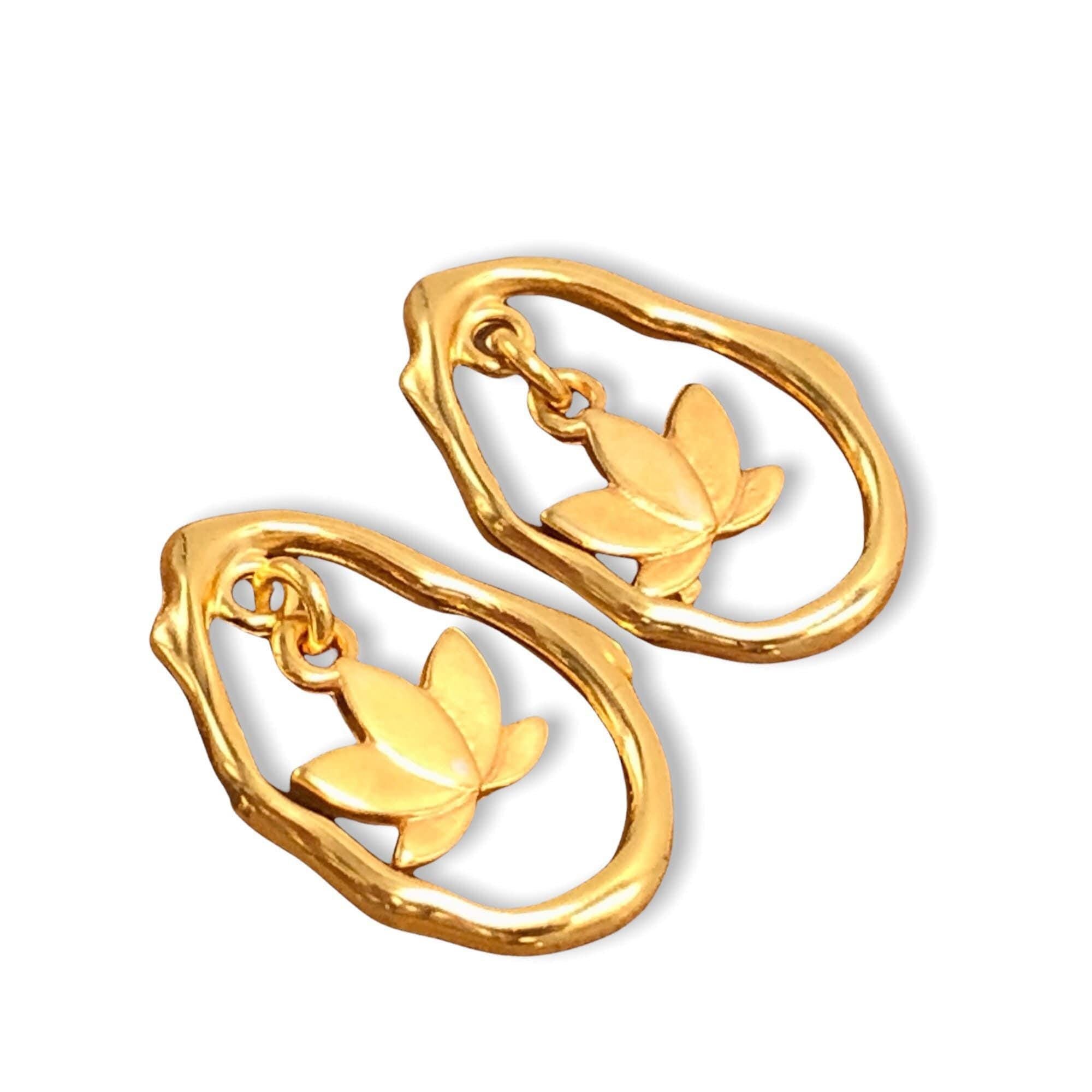 Gold plated bohemian dangle earrings, organic shaped studs, handmade jewelry