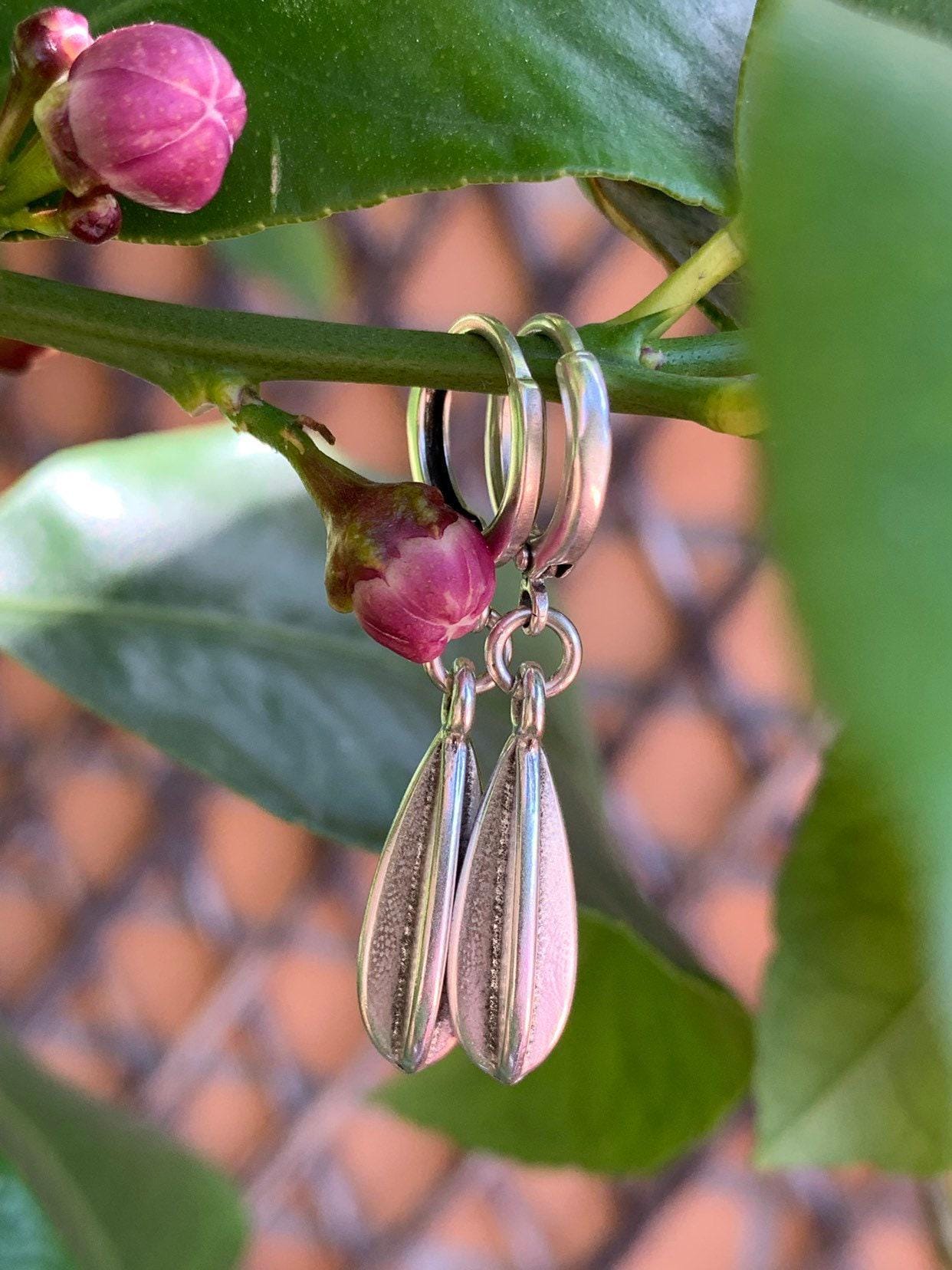 Silver teardrop hoops, textured organic dangle earrings, bohemian handmade jewelry