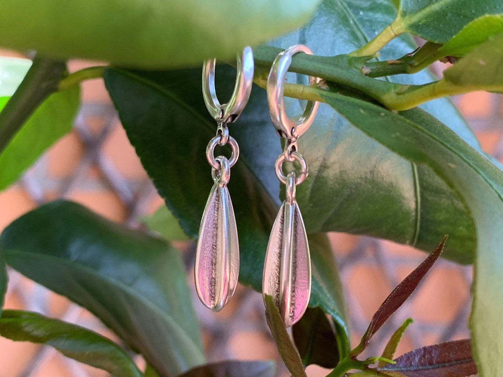 Silver teardrop hoops, textured organic dangle earrings, bohemian handmade jewelry