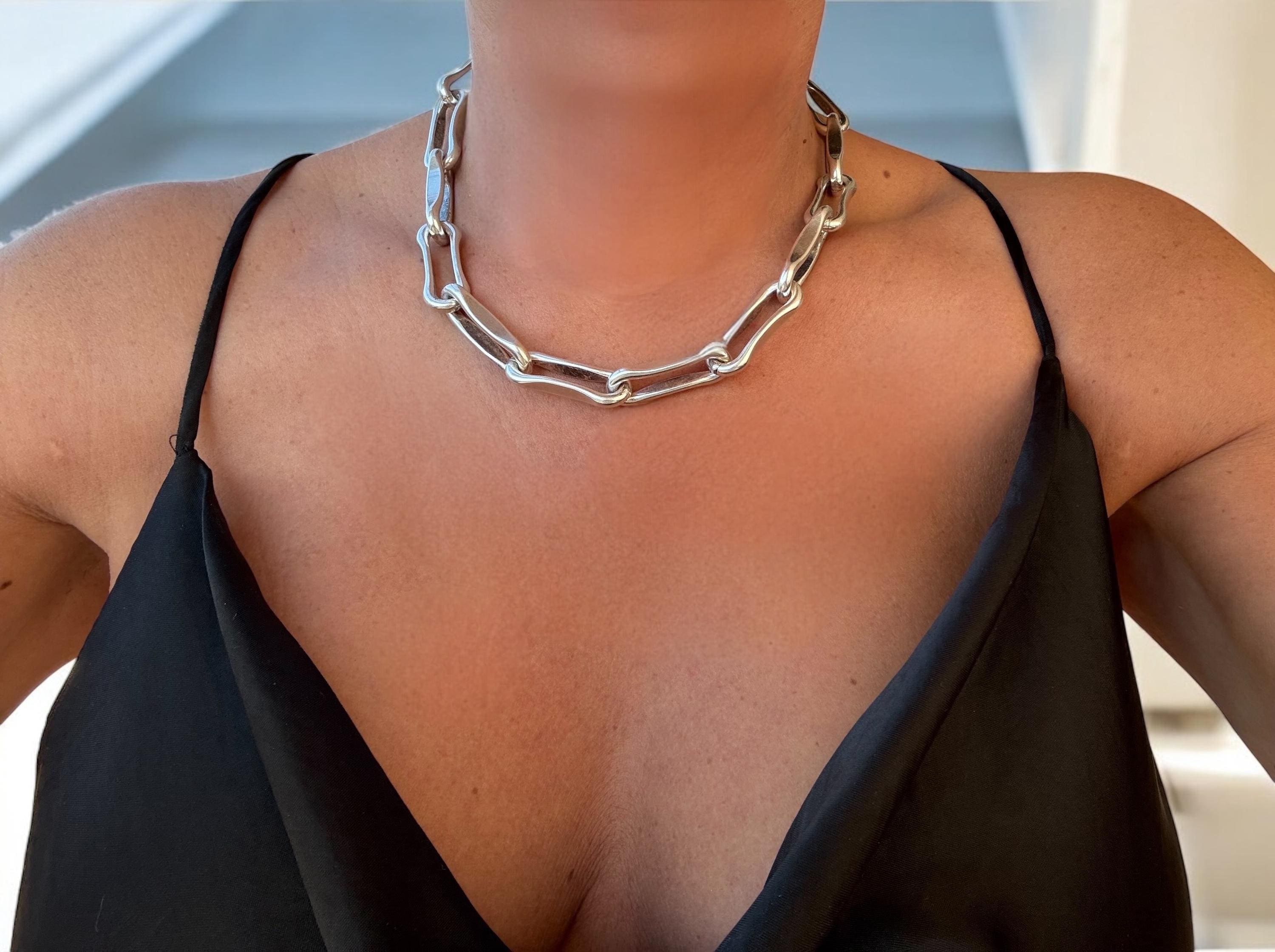 Chunky geometric links necklace – bold adjustable chain choker- edgy bold jewelry