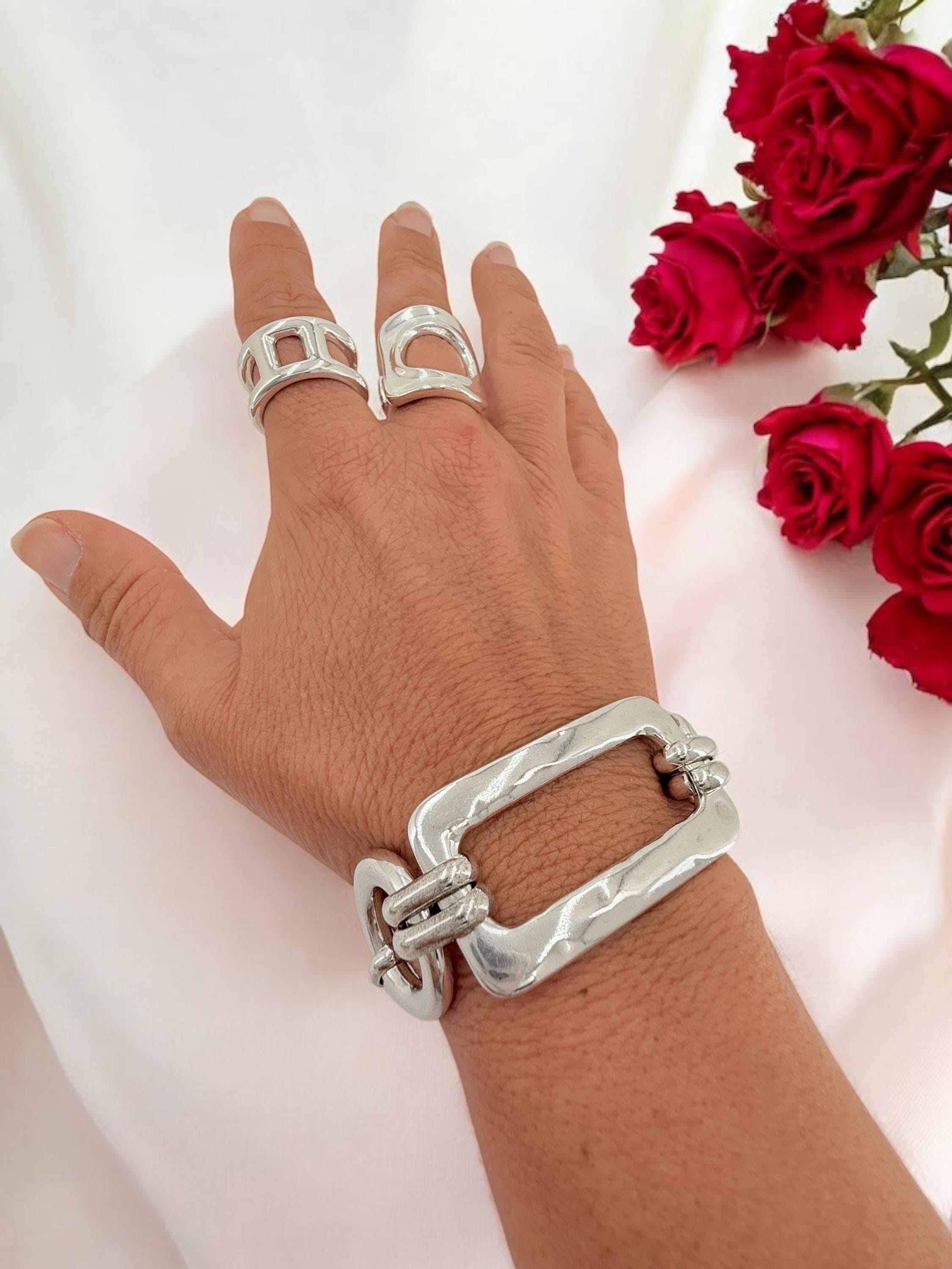 Chunky chain bracelet with extender – bold adjustable design for all wrist sizes, , big link design bracelet