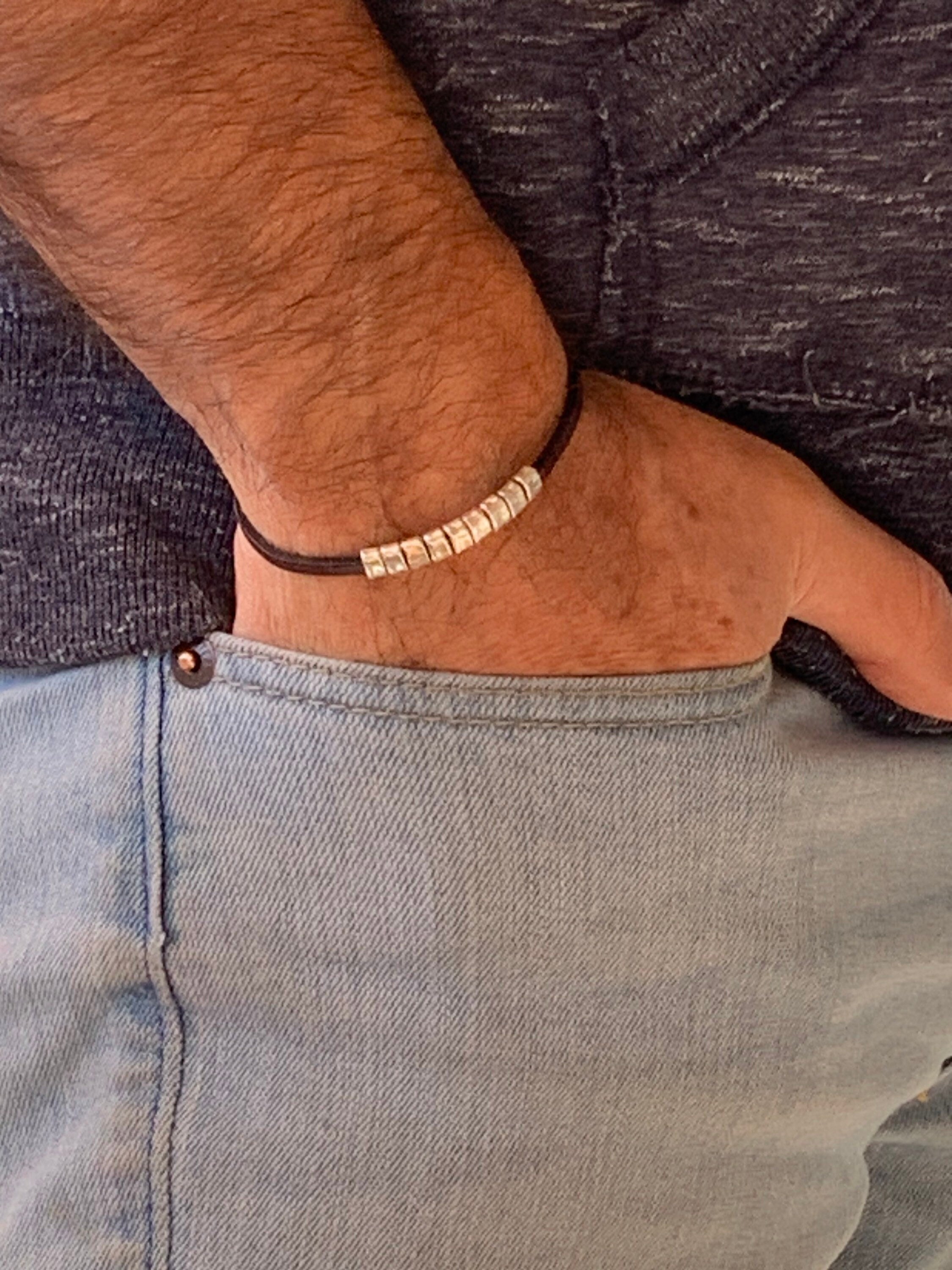 pulsera de cuero para hombre, pulsera de cuero masculino, pulsera de cuero plana, pulsera estilo rock, pulsera de cordón de cuero, joyería para hombres, regalo para hombres