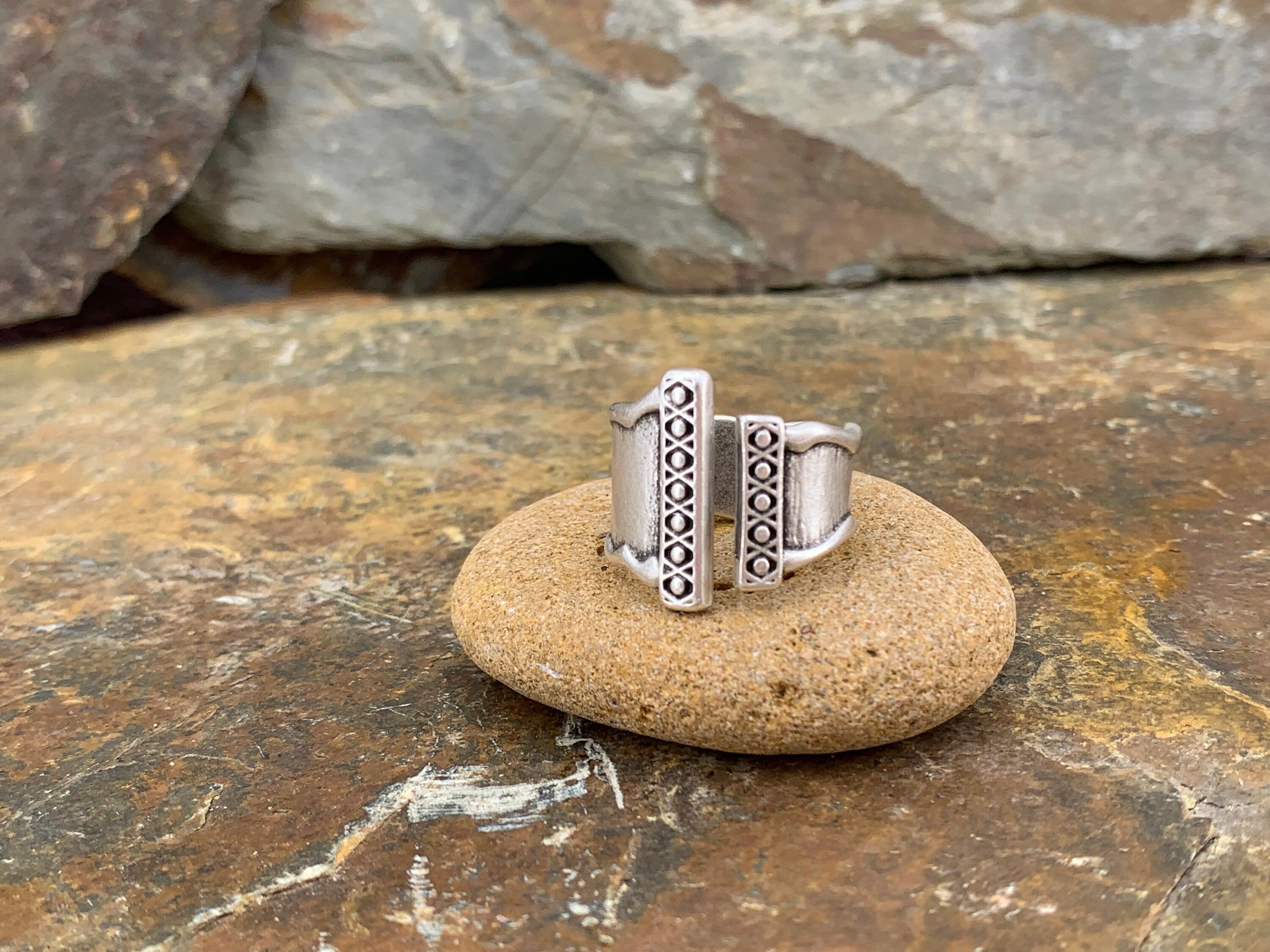 Silver unisex ethnic-style chunky ring ideal for gift, wide engraved open band silver ring, Statement ring, gift for men and women