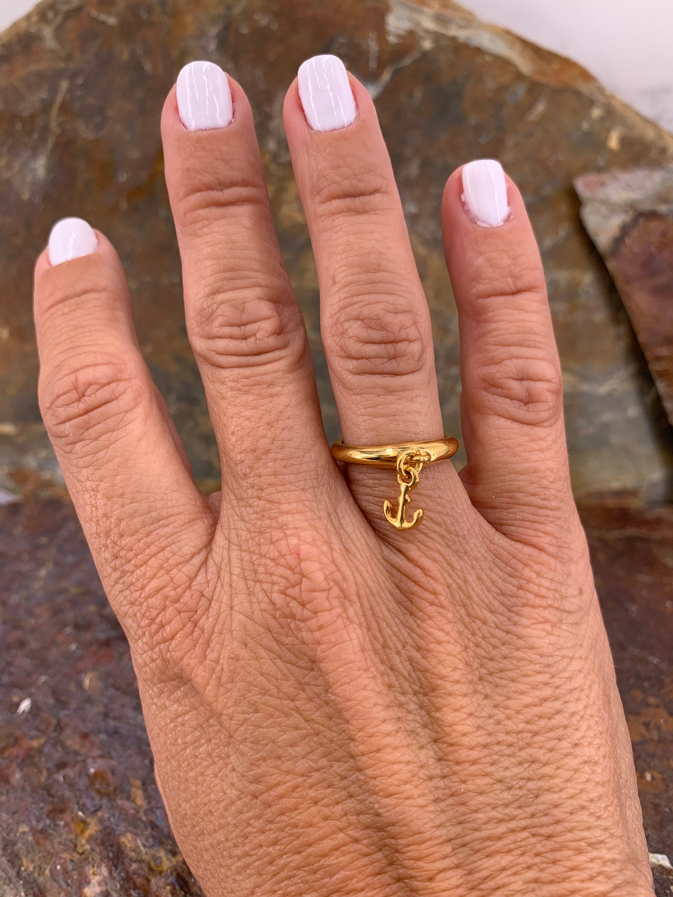 Ring with charm, anchor Charm ring, boho silver ring, boho gold ring,  minimalist gold ring, adjustable ring, bohemian ring,  style