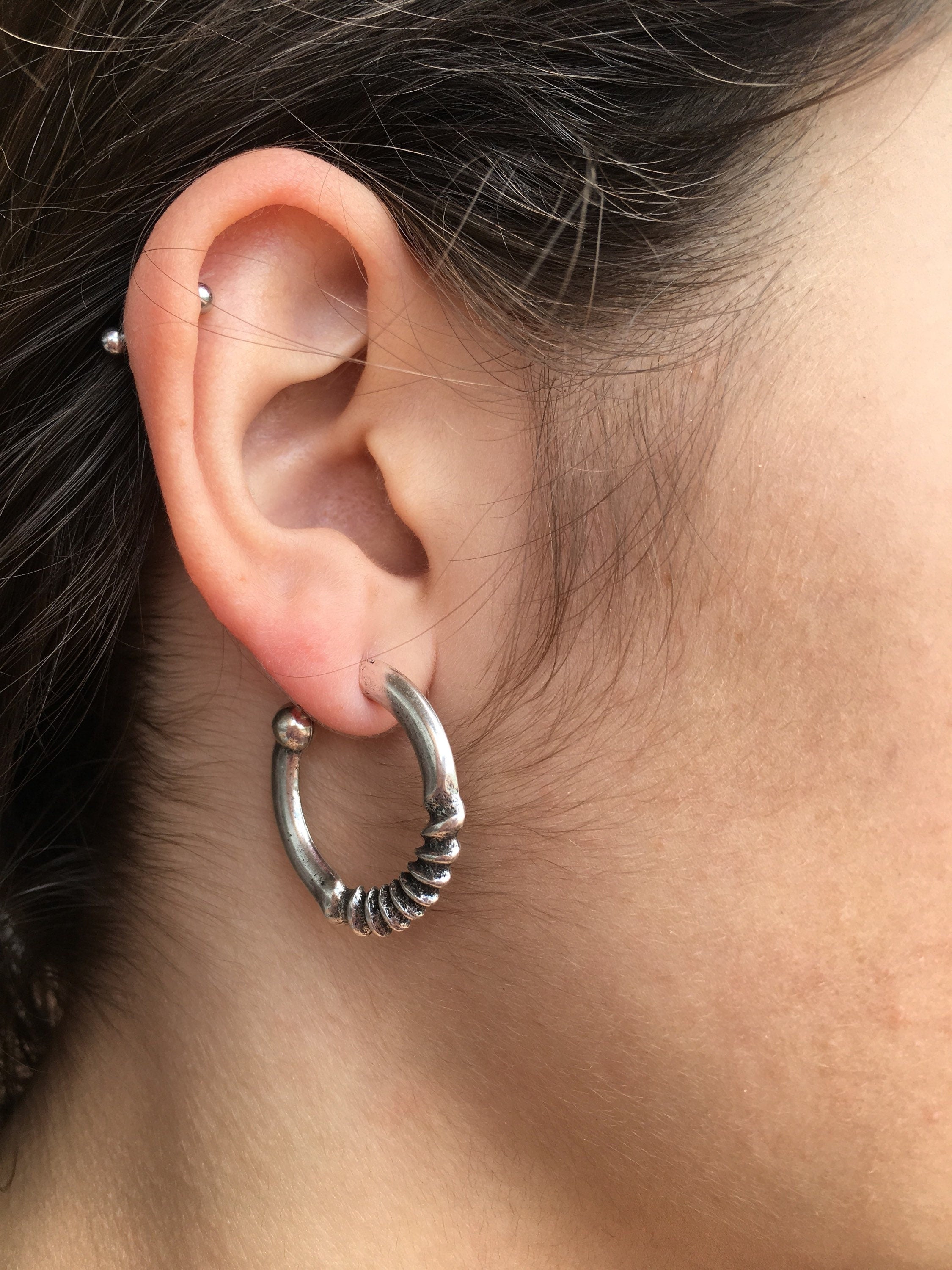 Silver engraved hoop earrings, old silver hoop earrings, vintage hoops, big hoops, chunky hoops, bohemian hoops, tribal hoops, dropped hoops