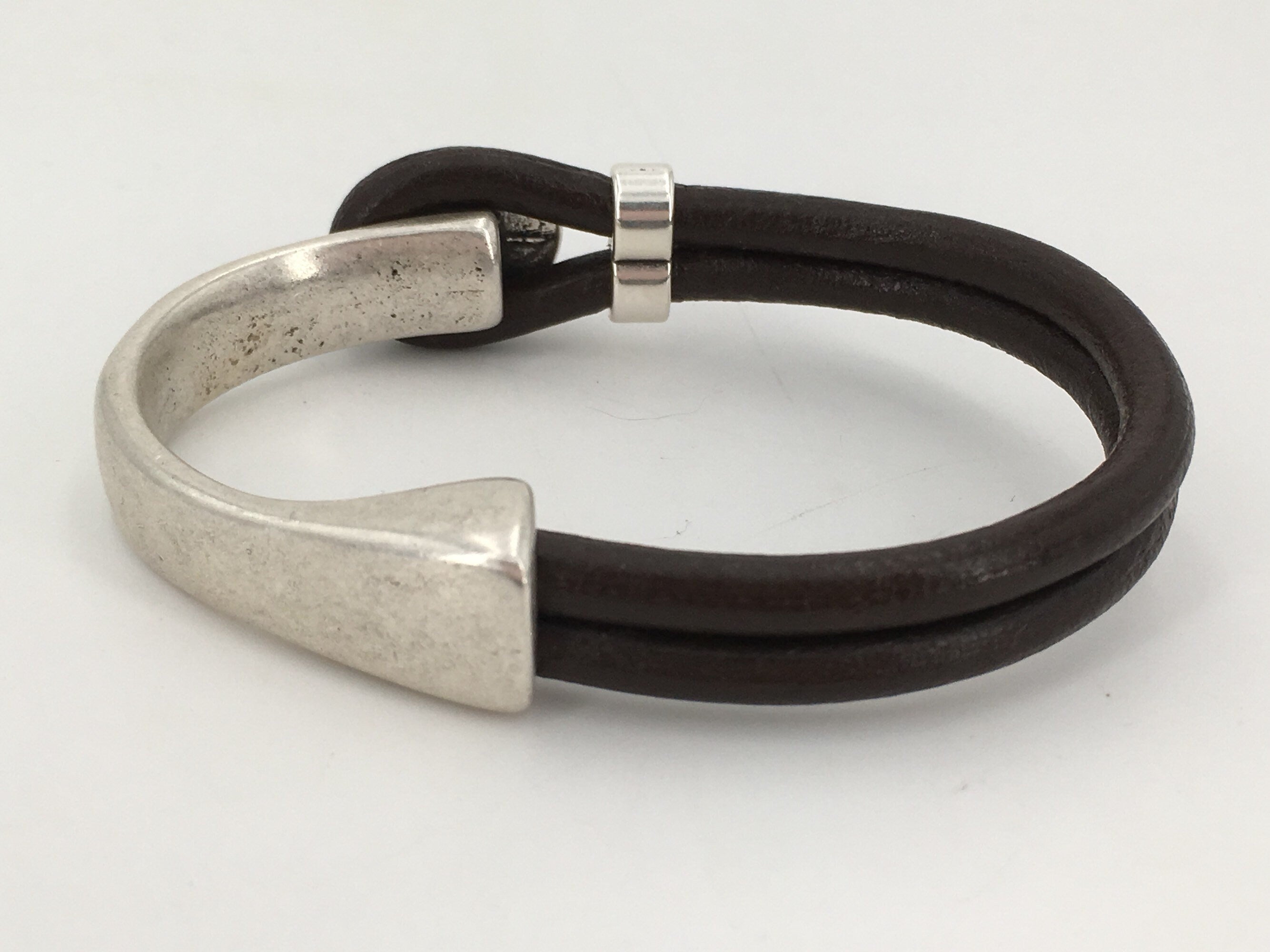 leather bracelet for men, silver half cuff bracelet, silver beads bracelet, surf bracelet, rock bracelet,