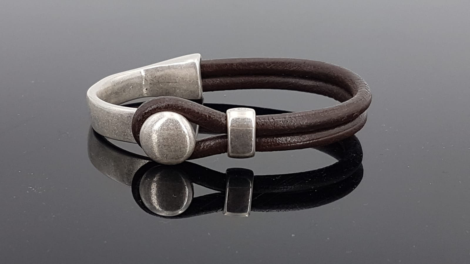 Cuff silver leather bracelet for men, silver half cuff bracelet, silver beads bracelet, surf bracelet, rock bracelet, tribal bracelet, men