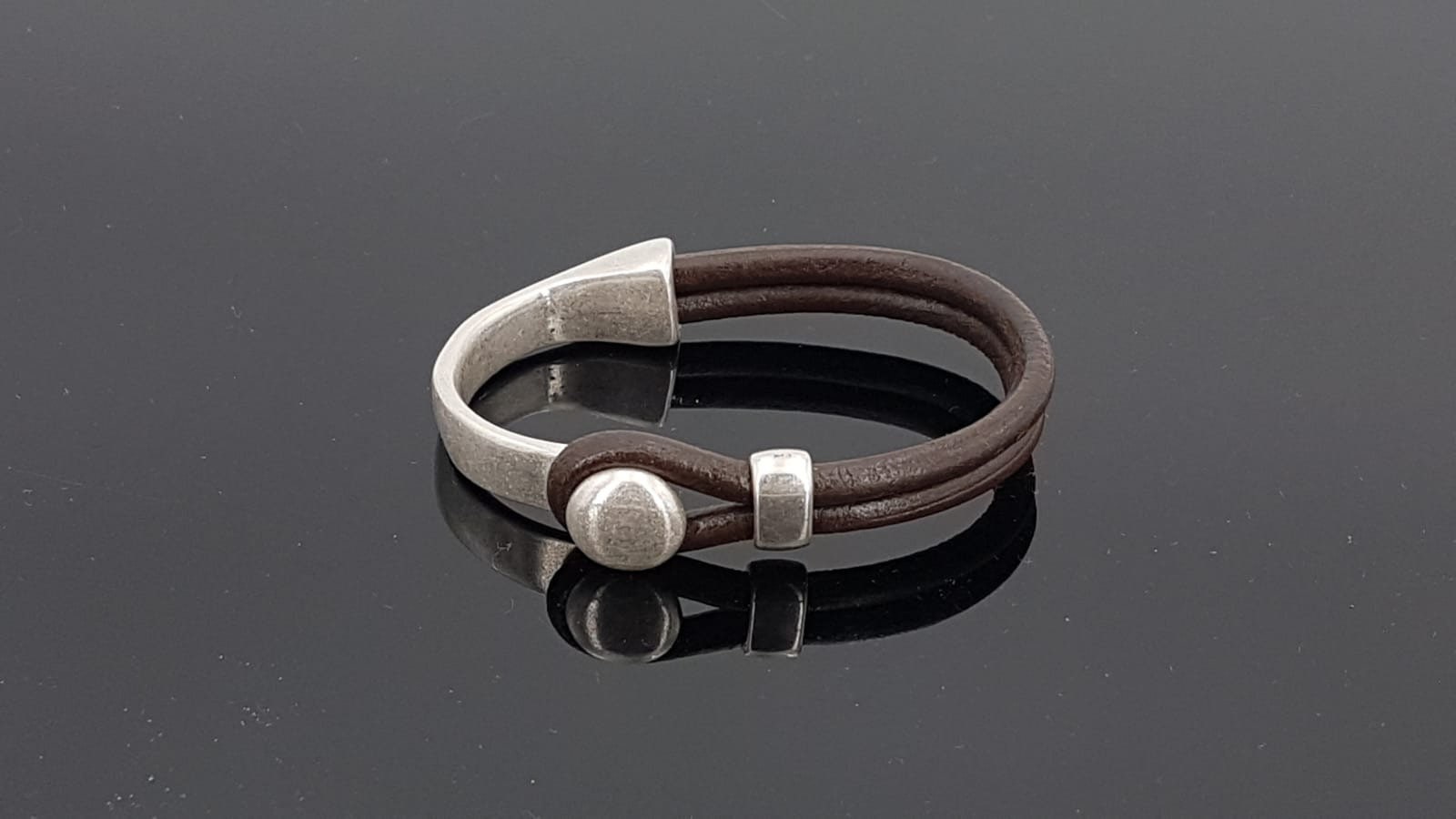 Cuff silver leather bracelet for men, silver half cuff bracelet, silver beads bracelet, surf bracelet, rock bracelet, tribal bracelet, men