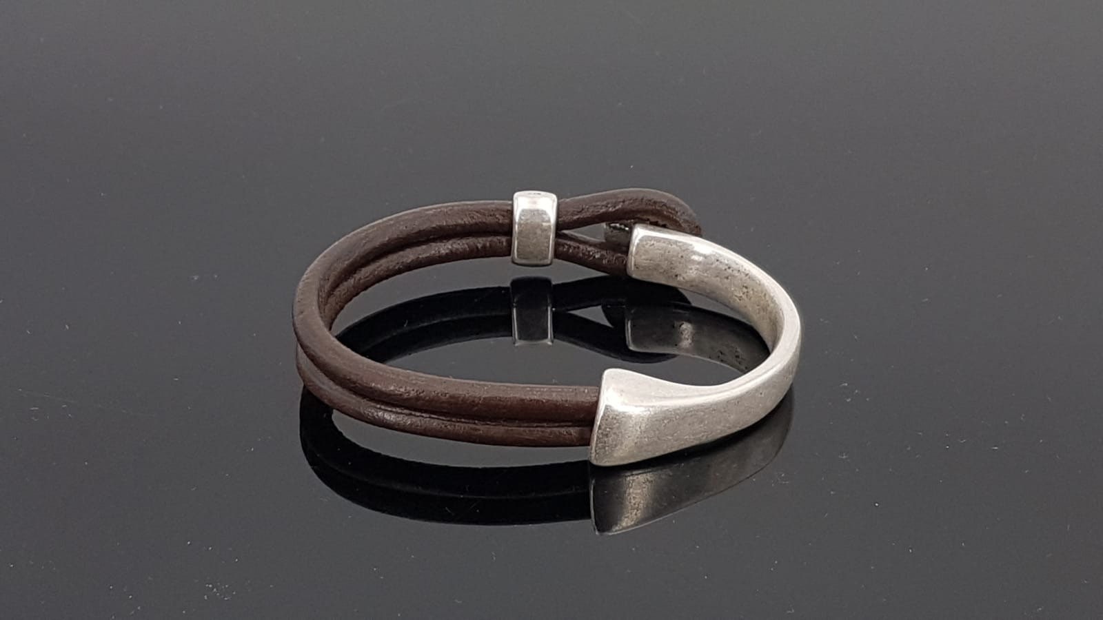 Pulsera de cuero plateado para hombre, pulsera de medio puño de plata, pulsera de cuentas de plata, pulsera de surf, pulsera de roca, pulsera tribal, hombres