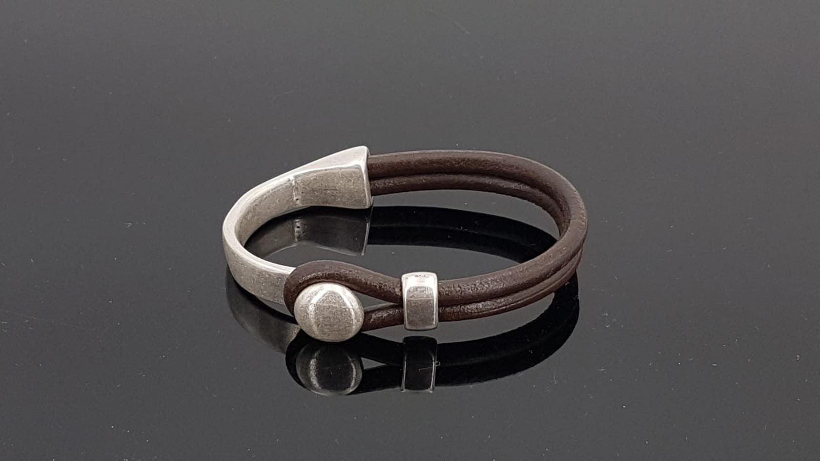 Pulsera de cuero plateado para hombre, pulsera de medio puño de plata, pulsera de cuentas de plata, pulsera de surf, pulsera de roca, pulsera tribal, hombres