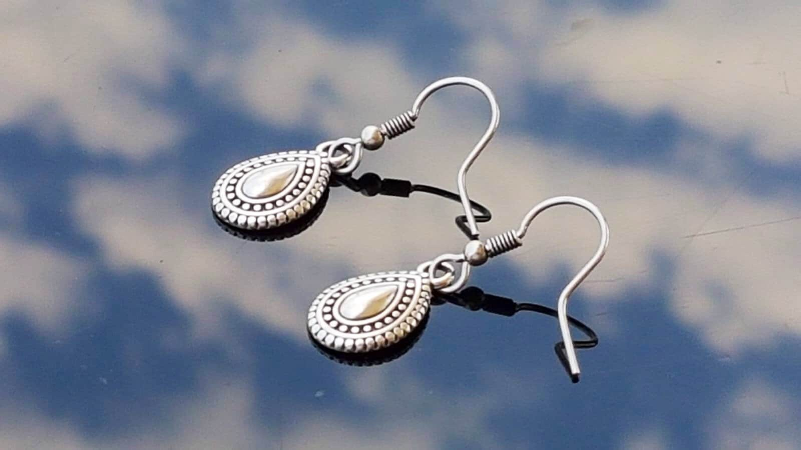 Silver dangling teardrop earrings, silver dangle earrings, turkish earrings, tribal earrings, ethnic Earrings,  earrings