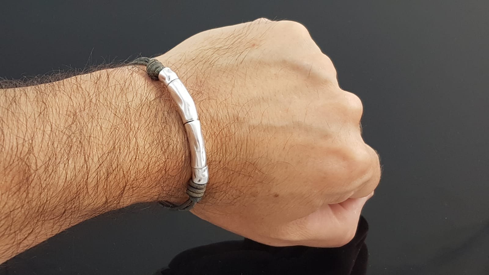 pulsera de cuero para hombre, pulsera de plata, pulsera de cuentas de plata, pulsera de surf, pulsera de roca,